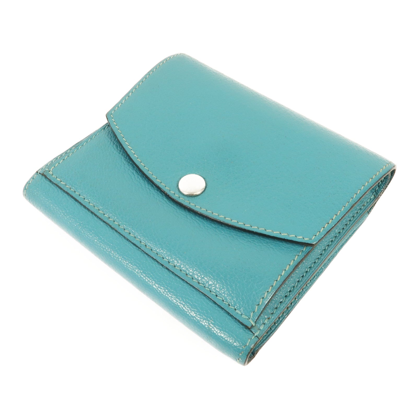 HERMES Chevre皮革Buckle Wallet銀扣錢包Bleu Paon