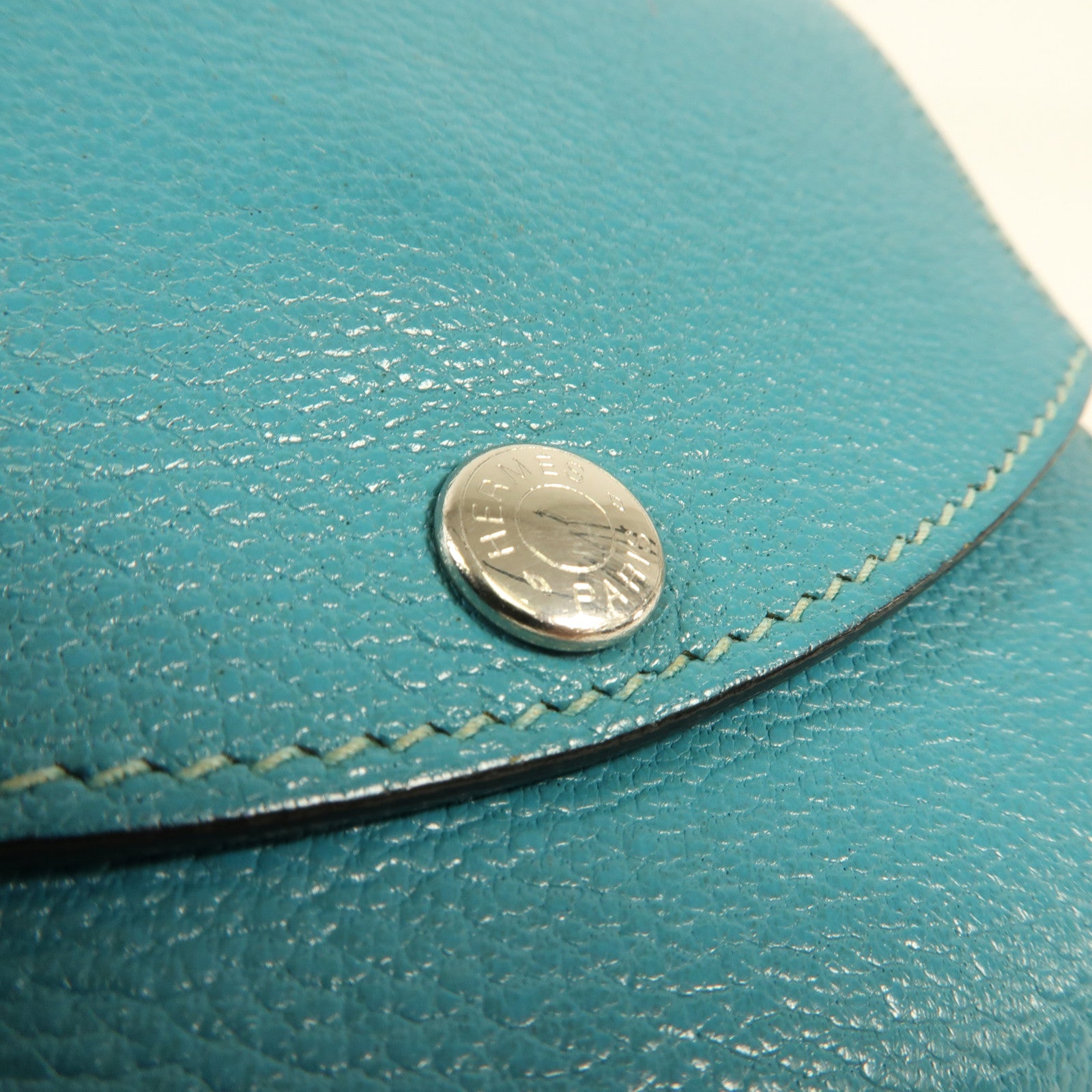 HERMES Chevre皮革Buckle Wallet銀扣錢包Bleu Paon
