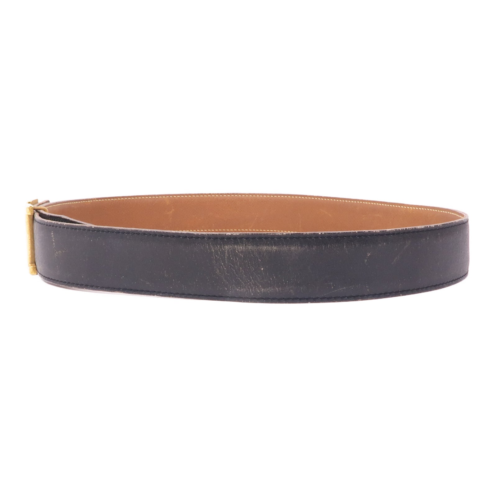HERMES GHW Ceinture 5382 Belt Box Calf Leather Black Brown