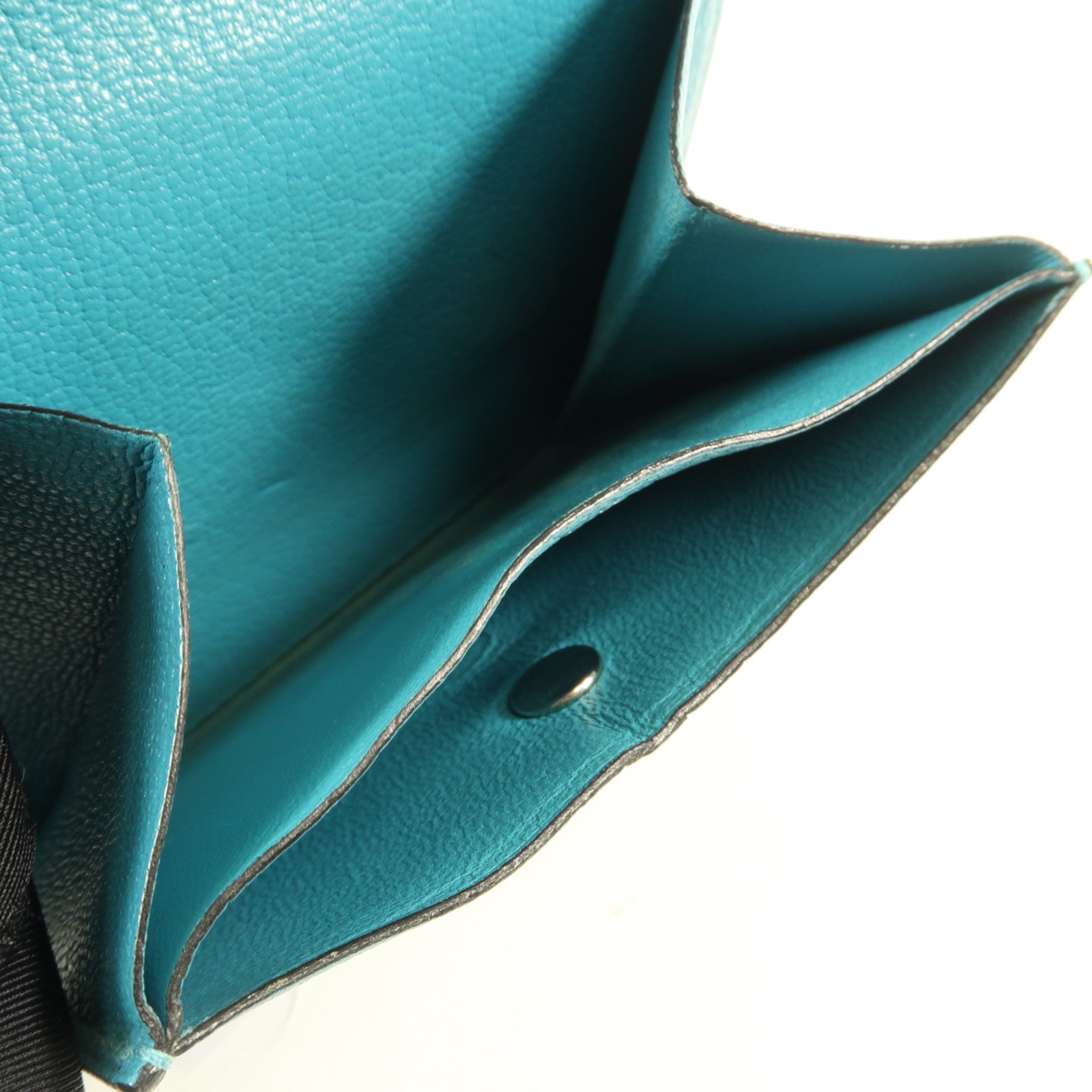 HERMES Chevre皮革Buckle Wallet銀扣錢包Bleu Paon