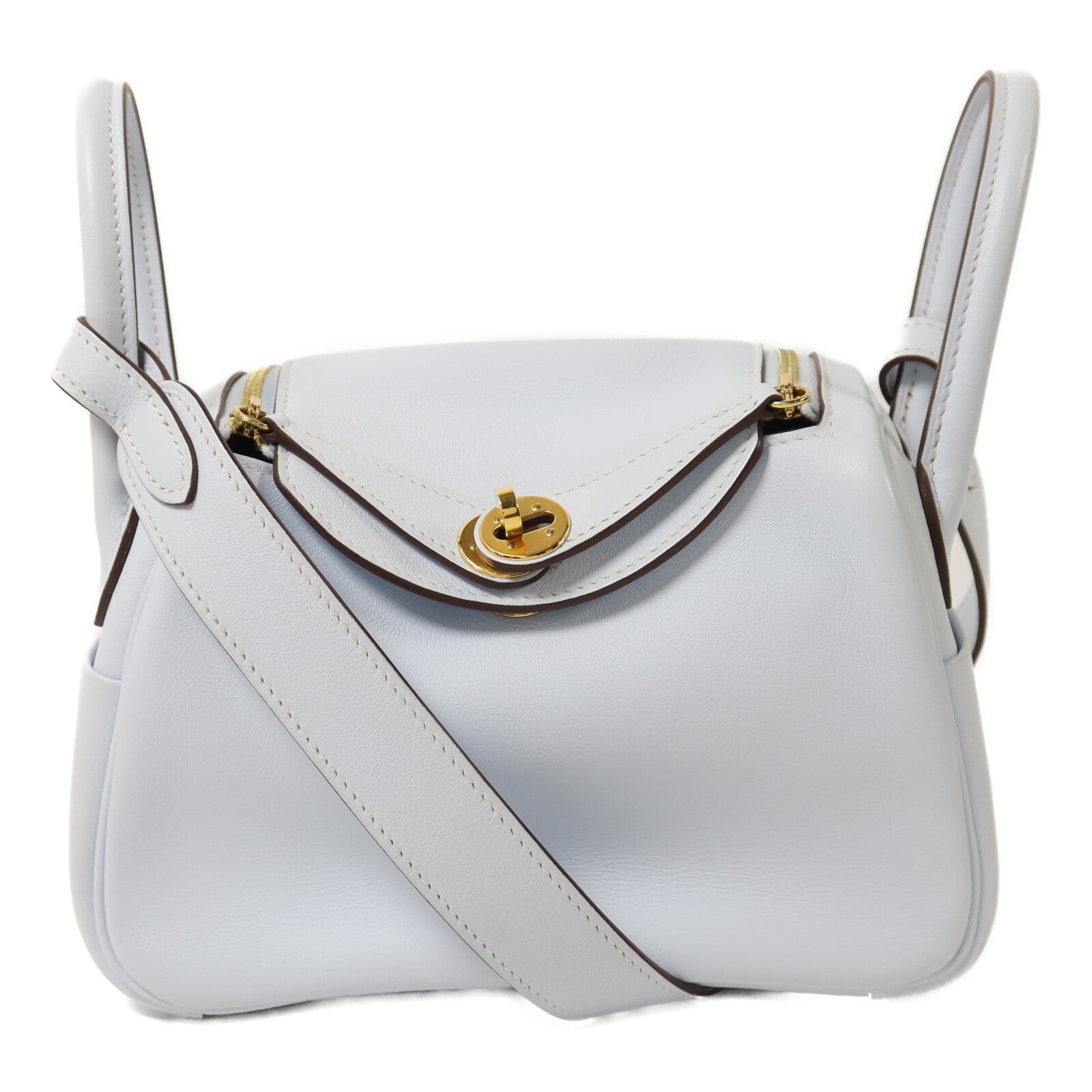HERMES Swift皮革Mini Lindy金扣手挽肩背兩用袋Bleu Brume