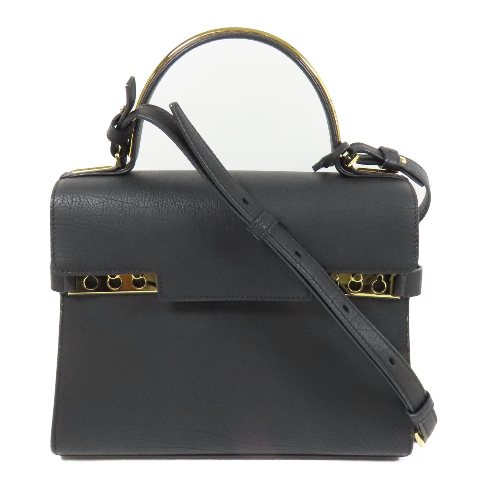 Delvaux 牛皮皮革Tempete MM金扣手挽肩背兩用袋