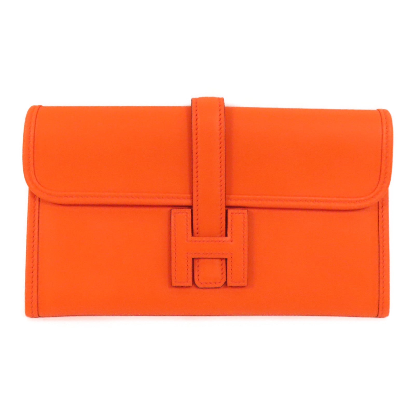 HERMES Swift皮革Jige Duo Clutch手拿包Orange Poppy