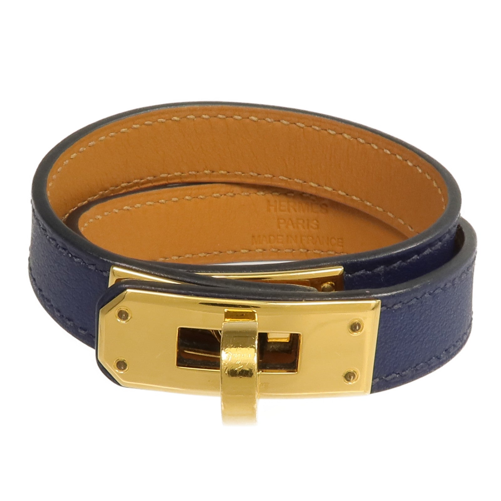 HERMES Swift皮革Kelly Double Tour手帶Bleu Saphir
