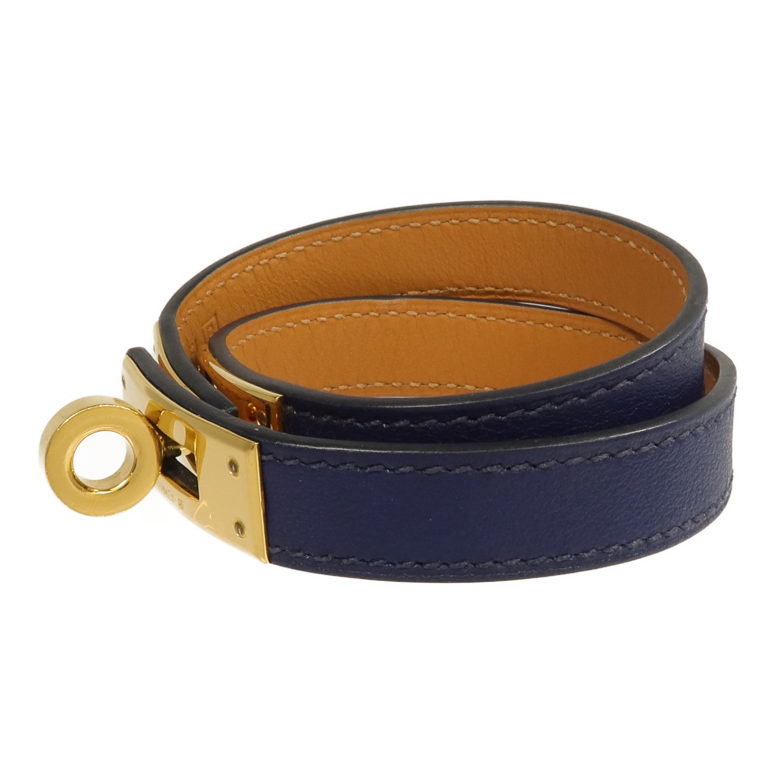 HERMES Swift皮革Kelly Double Tour手帶Bleu Saphir