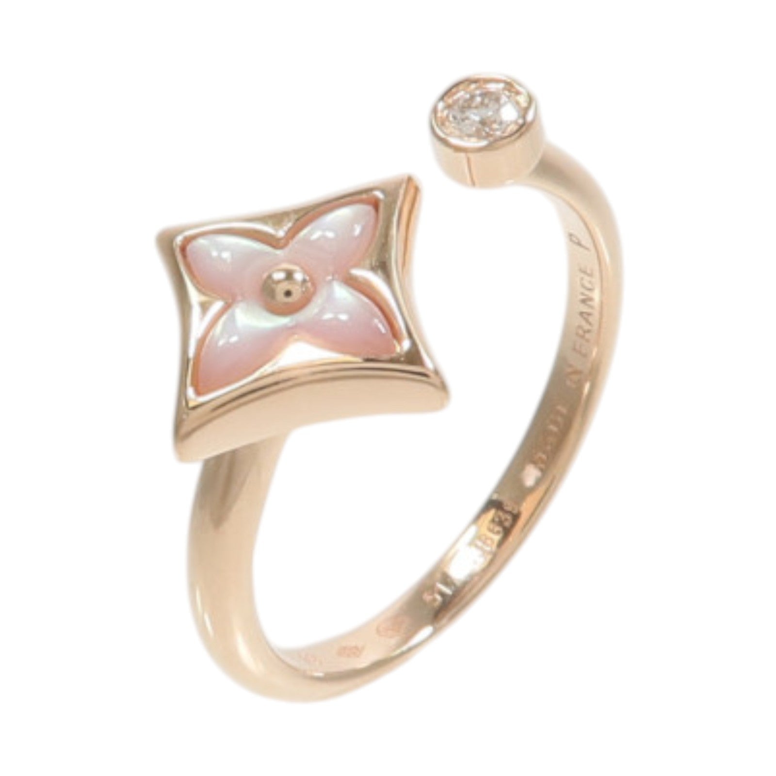 LOUIS VUITTON 18K玫瑰金Colour Blossom Mini Star Ring珍珠母貝/鑽石戒指