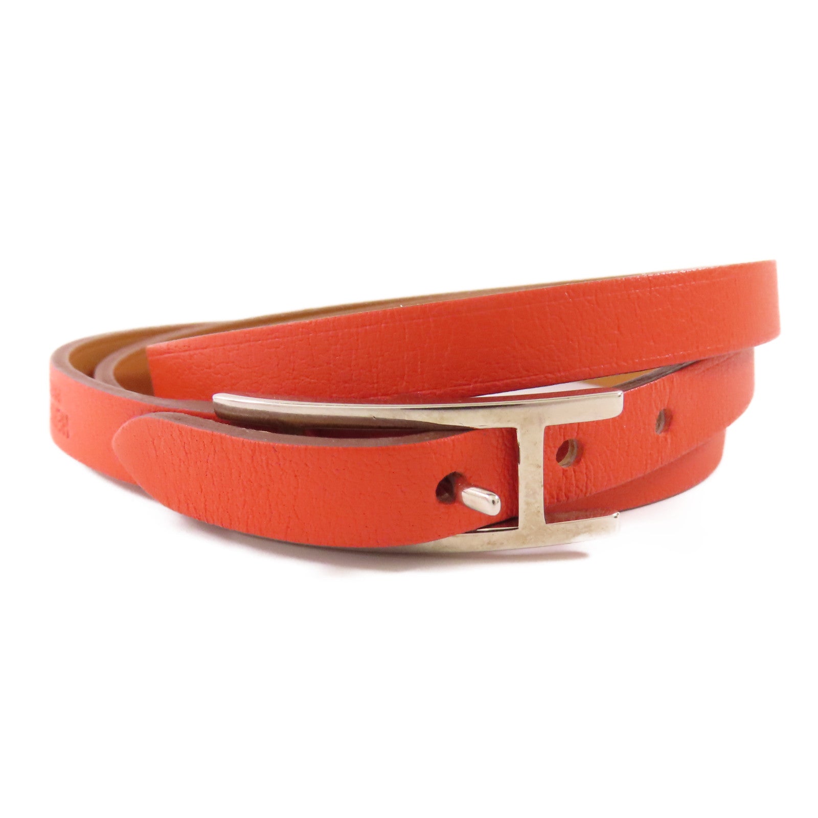 HERMES 【激減優惠】Swift皮革Behapi Double Tour Bracelet銀扣手鏈Rouge Casaque