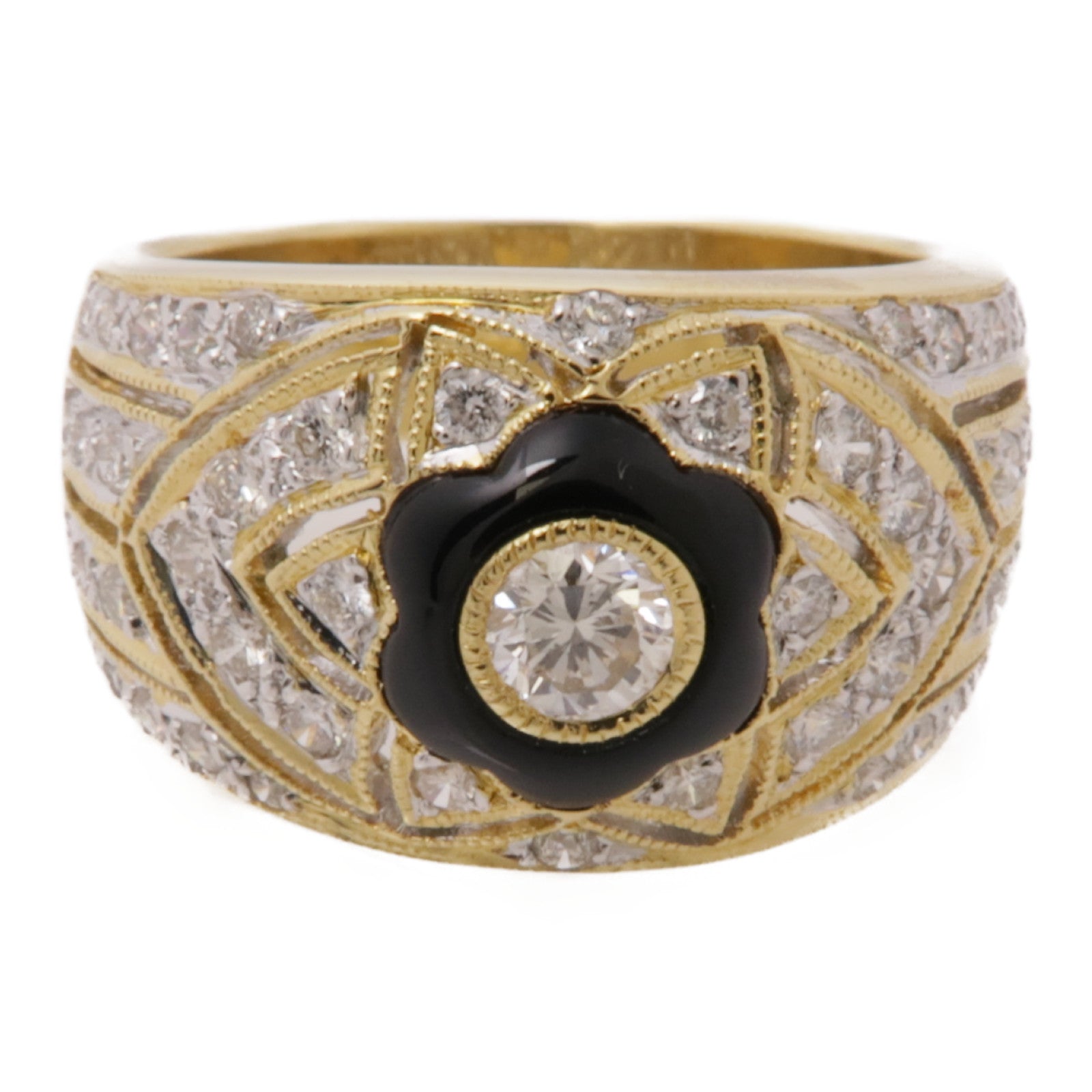 JEWELRY Onyx Diamond Ring 18K Yellow Gold US#5.5