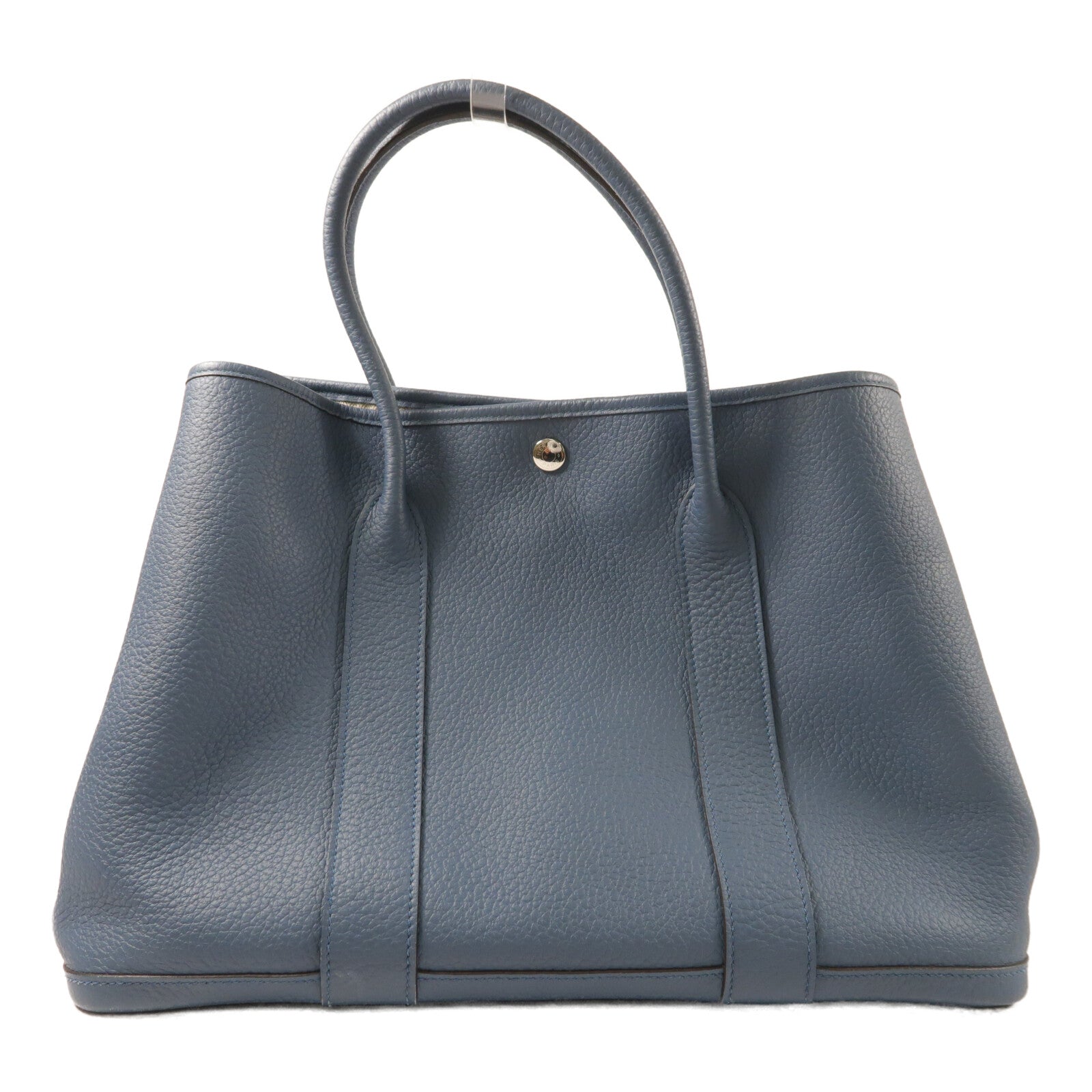 HERMES Country皮革Garden Party PM銀扣手挽袋Azure Blue