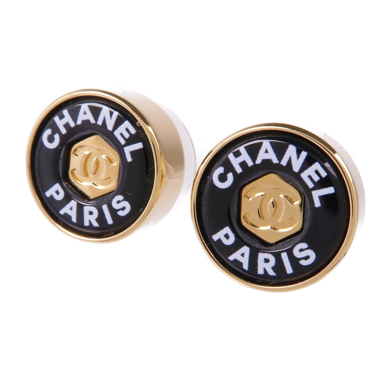 CHANEL CC Earrings Metal Gold Black