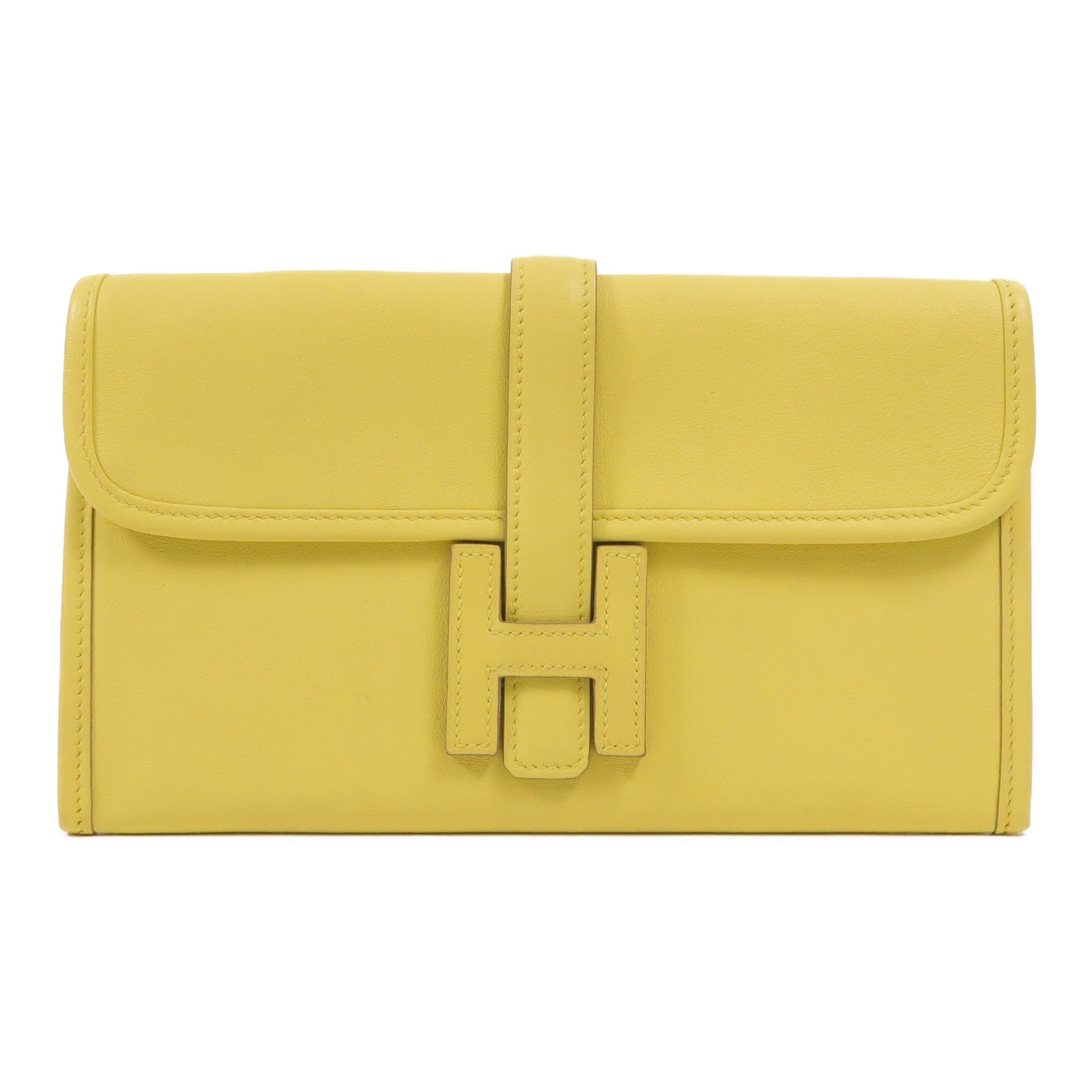HERMES Swift皮革Jige Duo Clutch手拿包Jaune de Naples