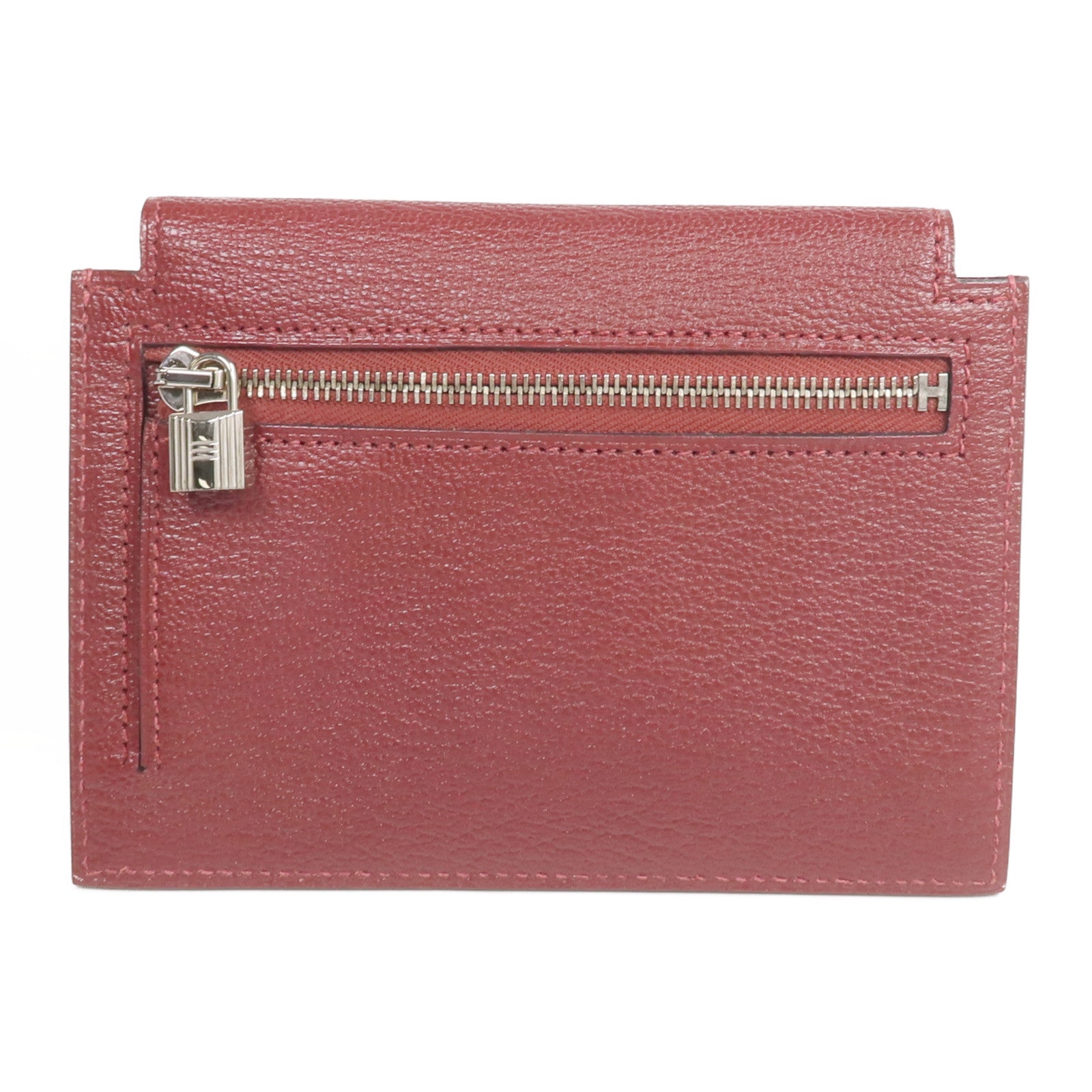 HERMES Chevre皮革Kelly Pocket Compact Wallet銀扣錢包Rouge H