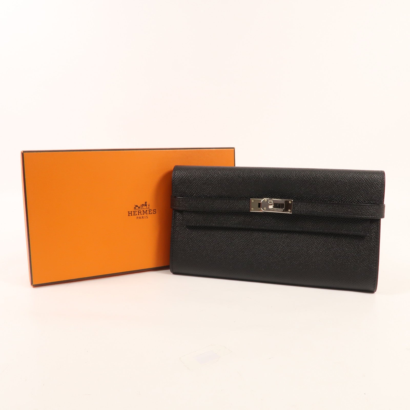 HERMES Epsom皮革Kelly Wallet銀扣長錢包Noir