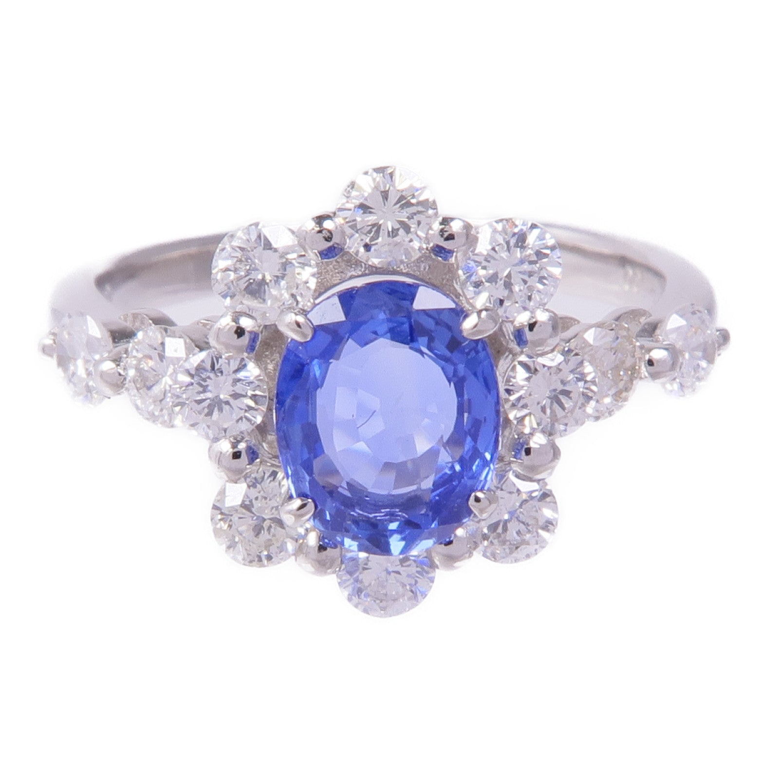 JEWELRY PT900鉑金Sapphire Diamond Ring藍寶石/鑽石戒指US#5.5