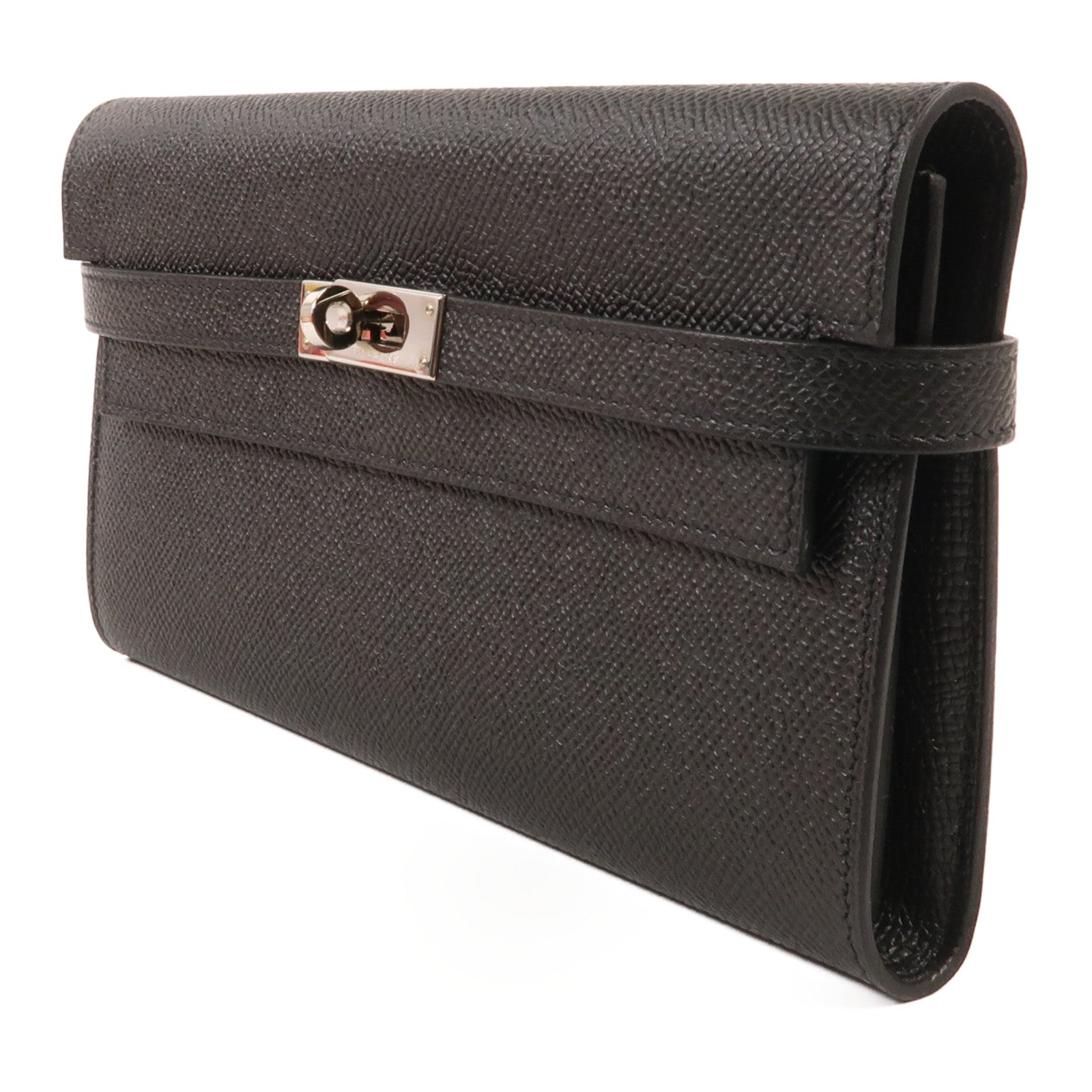 HERMES Epsom皮革Kelly Wallet銀扣長錢包Noir