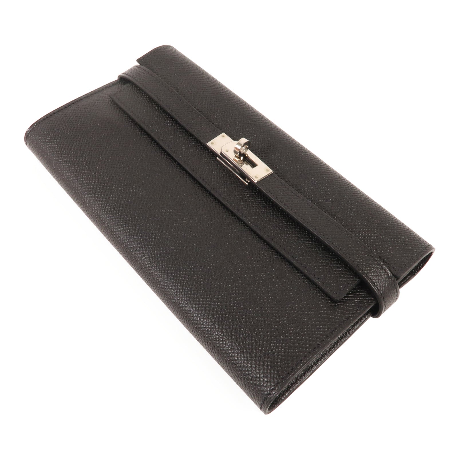 HERMES Epsom皮革Kelly Wallet銀扣長錢包Noir