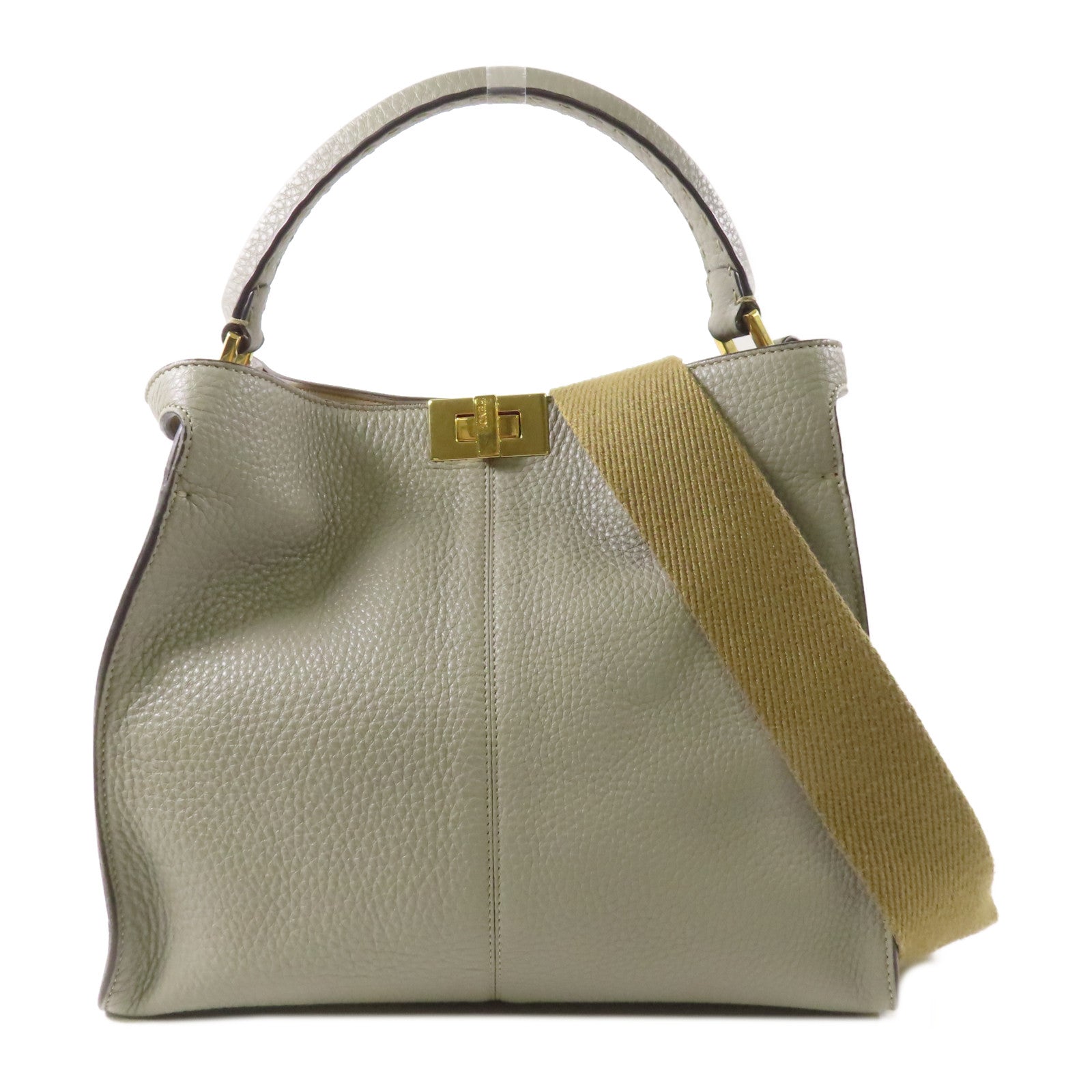 FENDI GHW Peekaboo X-Lite 2 Way Shoulder Handbag Calfskin Leather Gray