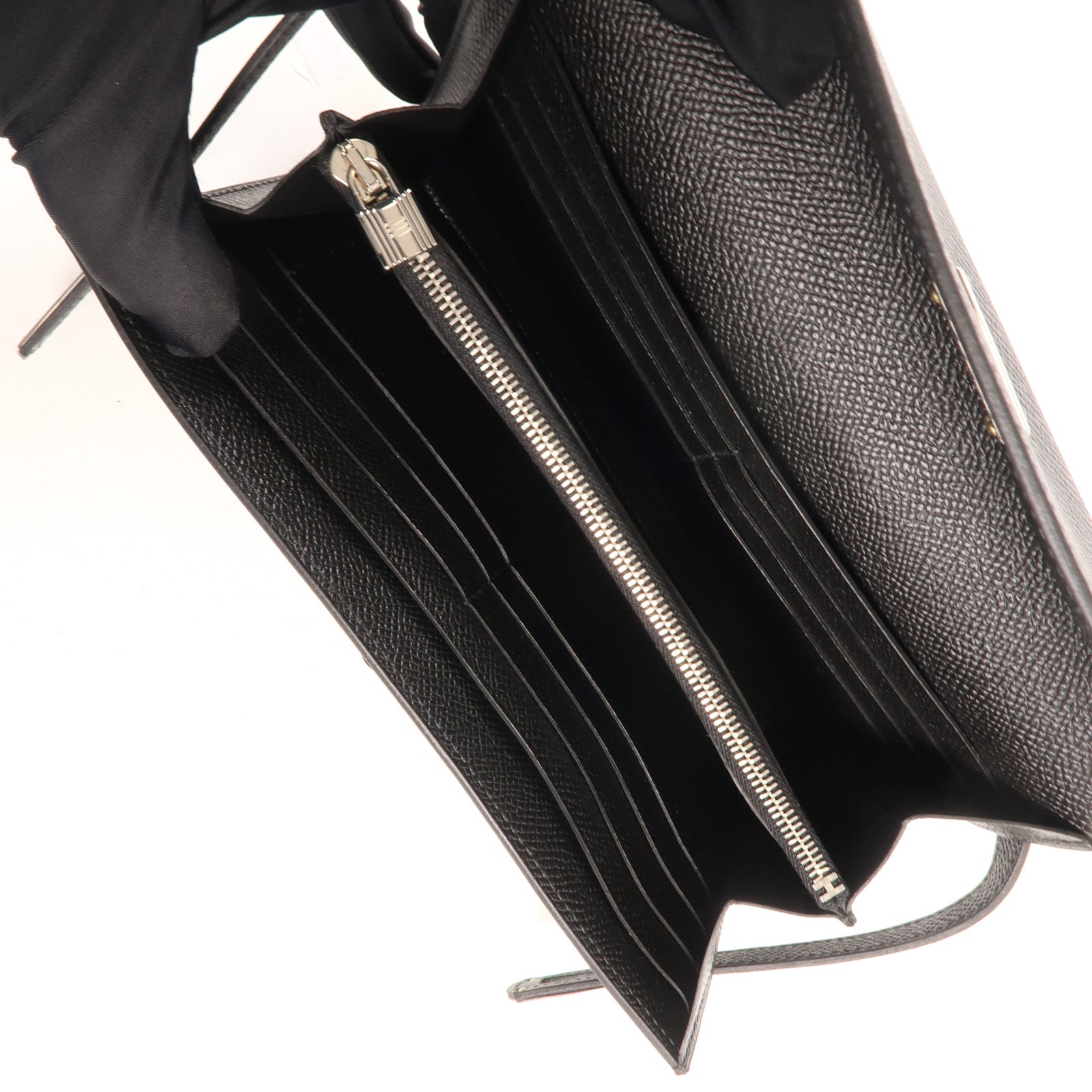 HERMES Epsom皮革Kelly Wallet銀扣長錢包Noir