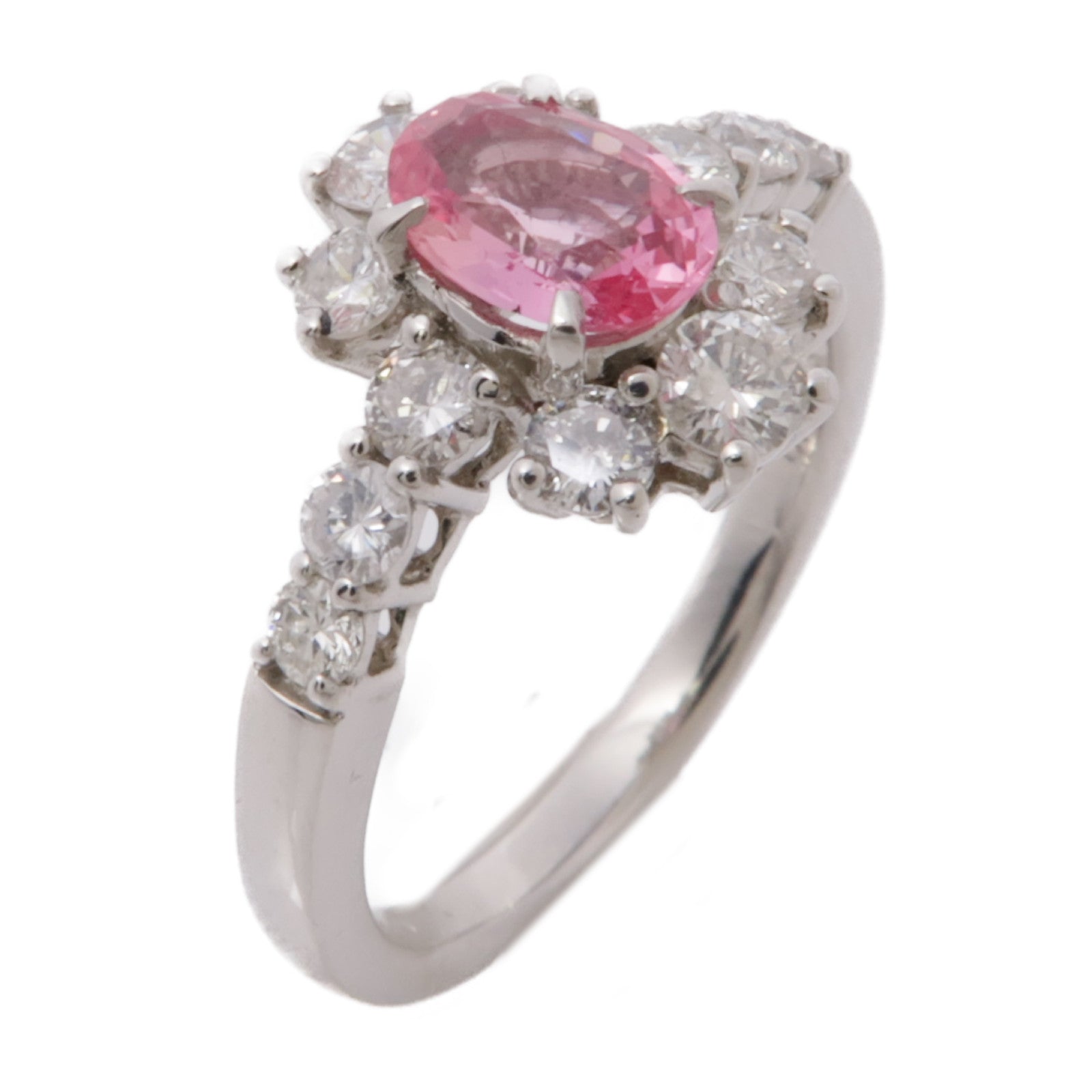 JEWELRY 【激減優惠】PT900鉑金Pink Sapphire Diamond Ring粉紅藍寶色/鑽石US#6