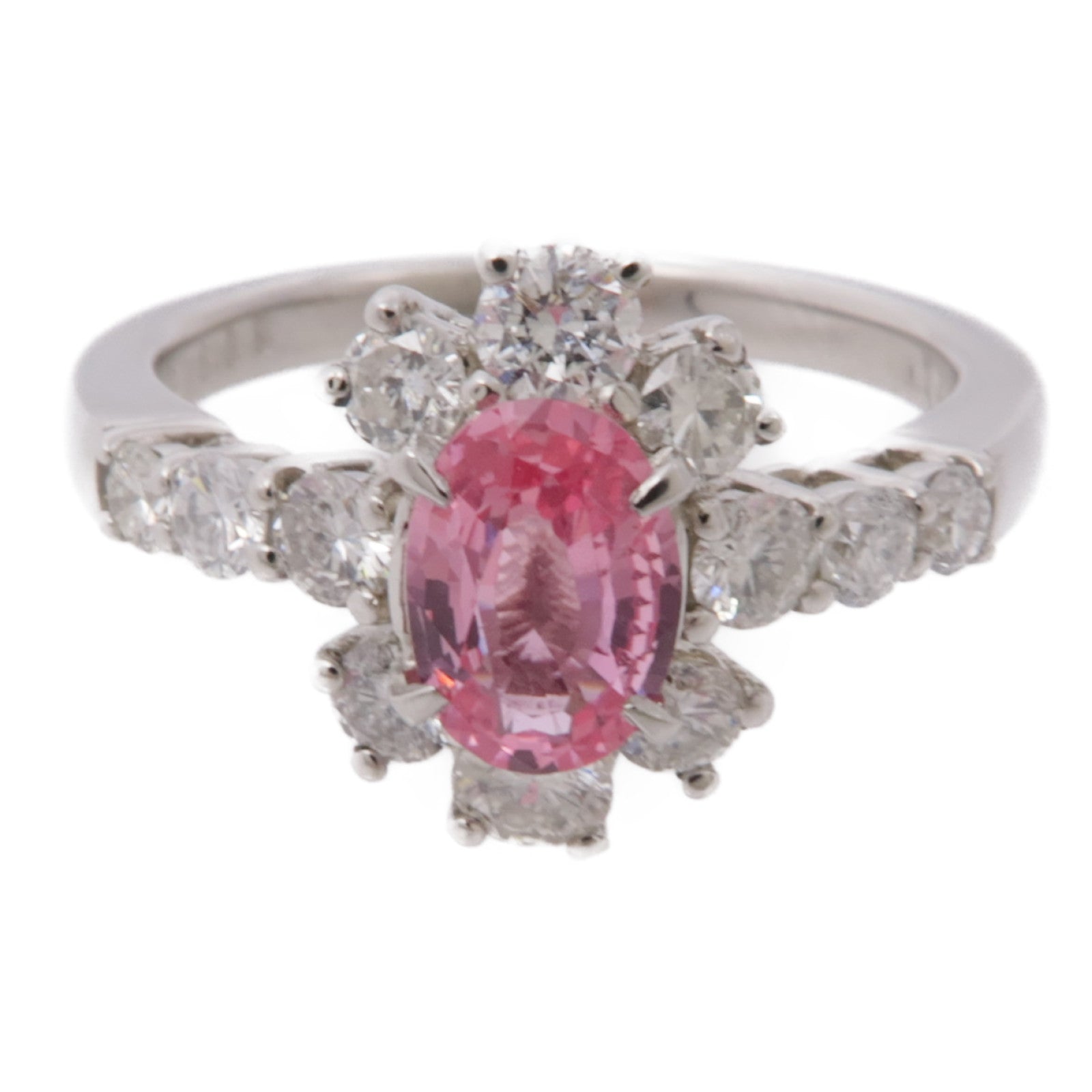 JEWELRY 【激減優惠】PT900鉑金Pink Sapphire Diamond Ring粉紅藍寶色/鑽石US#6