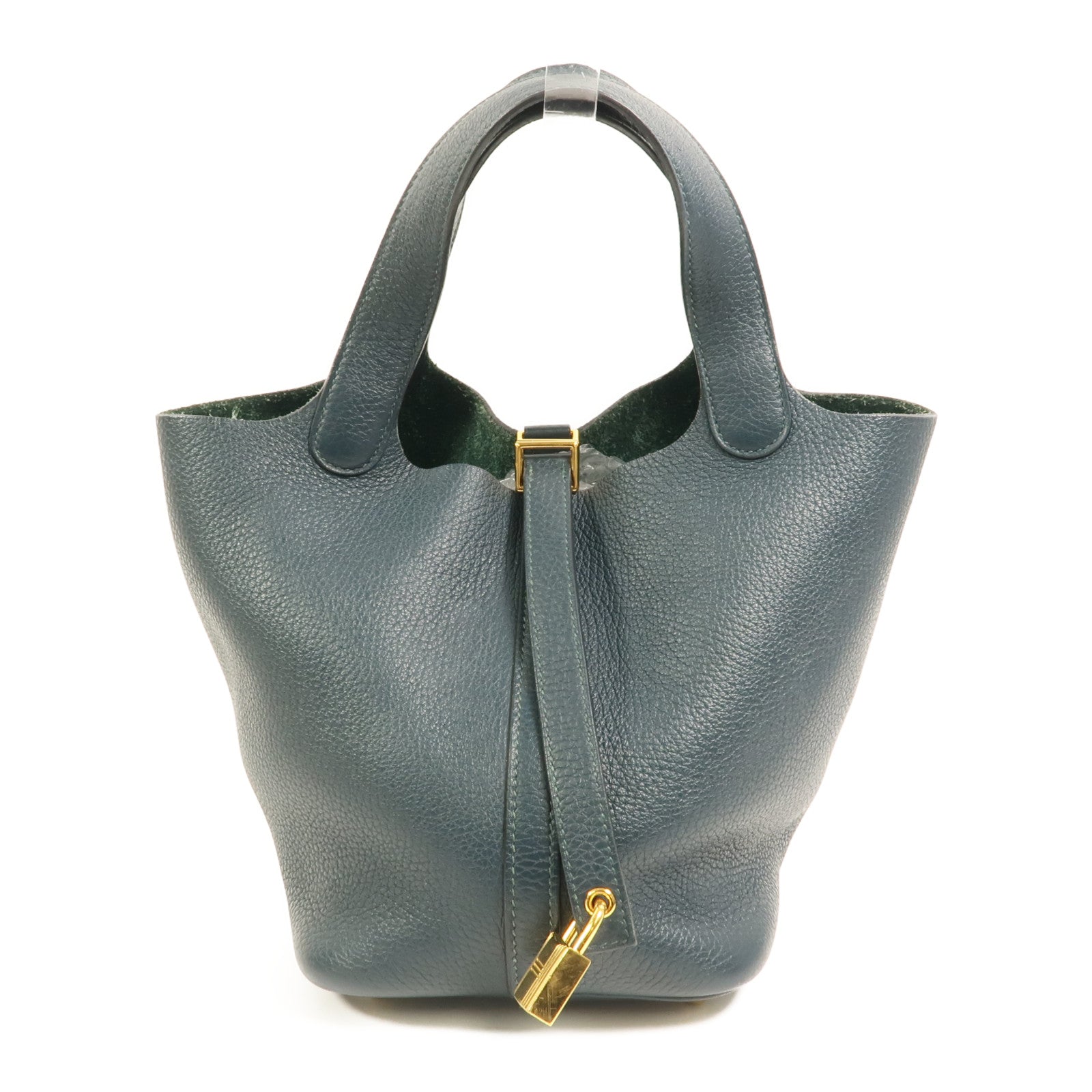 HERMES Clemence皮革Picotin PM手挽袋Vert Cypres