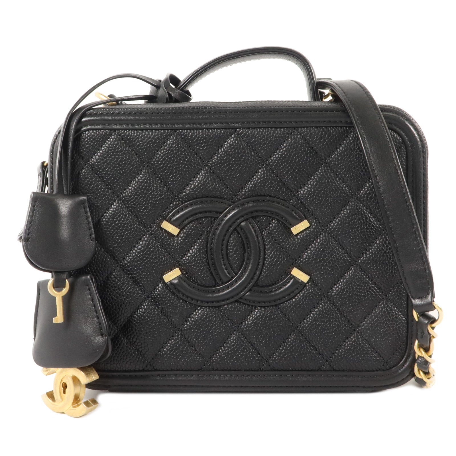 CHANEL 牛皮皮革CC Filigree Vanity Case Medium手挽肩背兩用袋