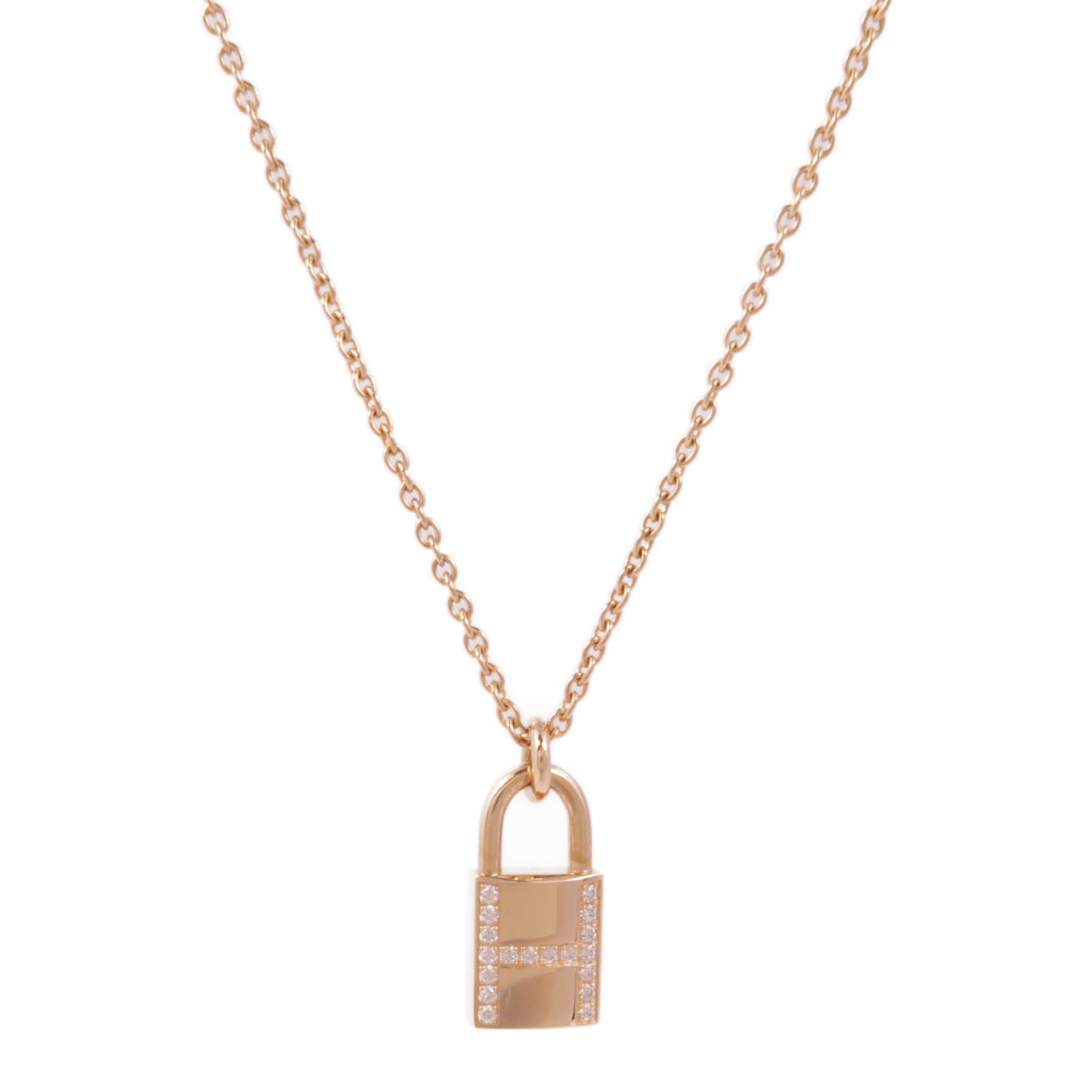 HERMES 18K玫瑰金Cadenas Pendant Diamond Necklace鑽石項鍊