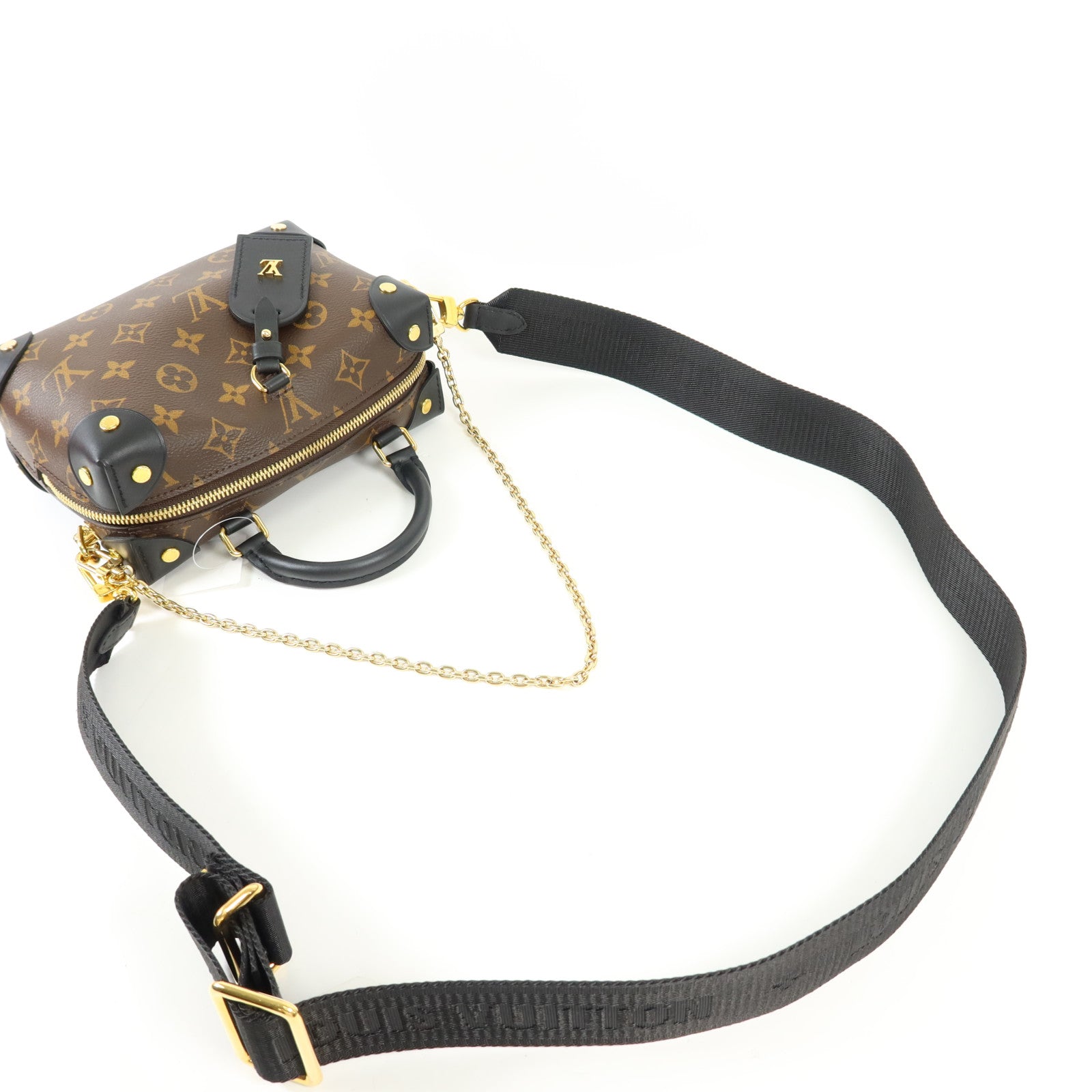 LOUIS VUITTON Monogram Petite Malle Souple金扣手挽肩背兩用袋棕色