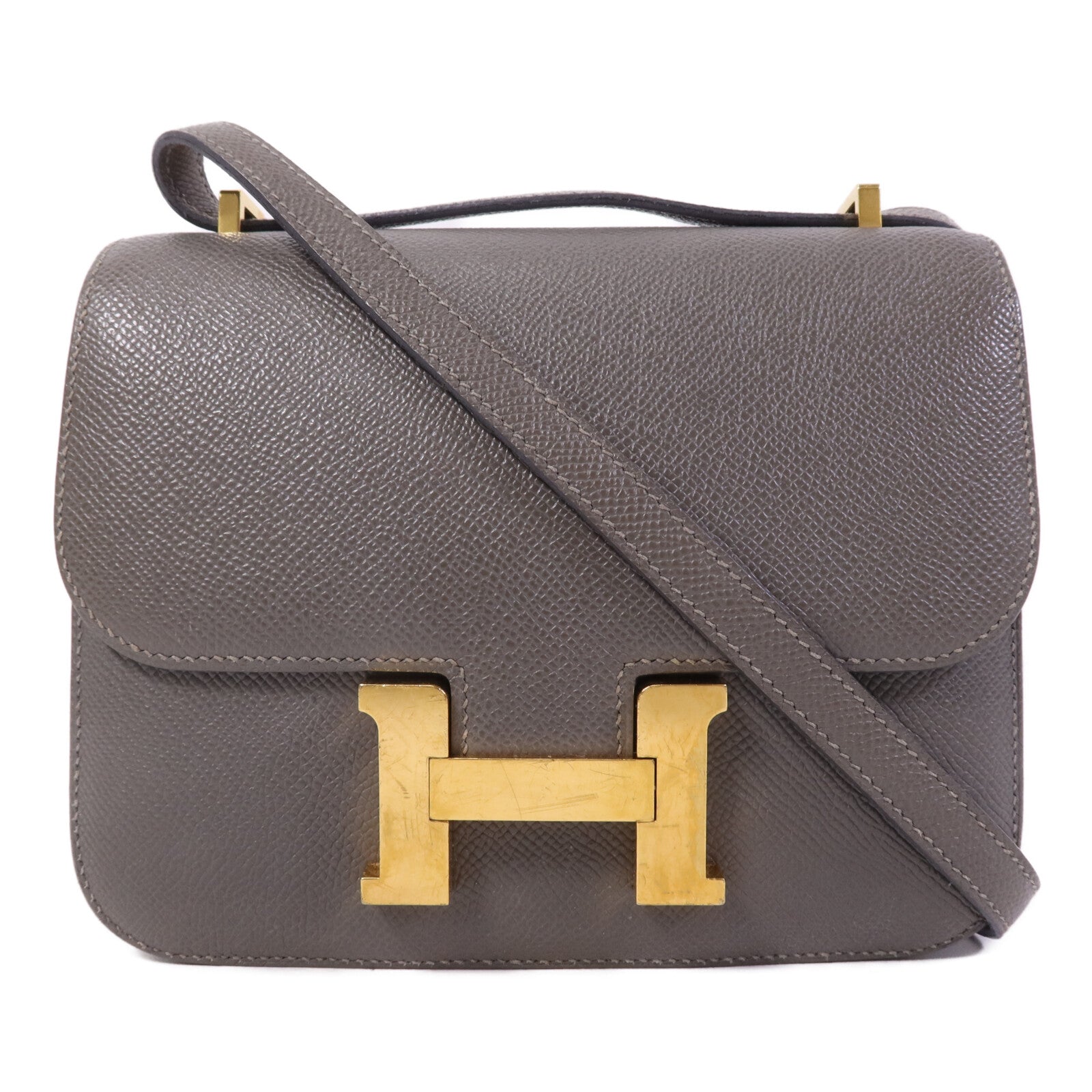 HERMES Epsom皮革Mini Constance金扣肩背袋