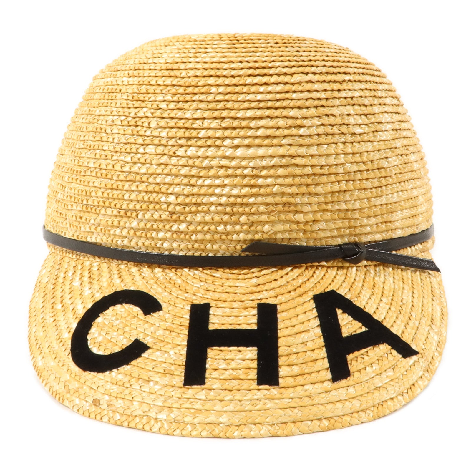 CHANEL 羊皮皮革/稻草Runway Straw Cap S帽子