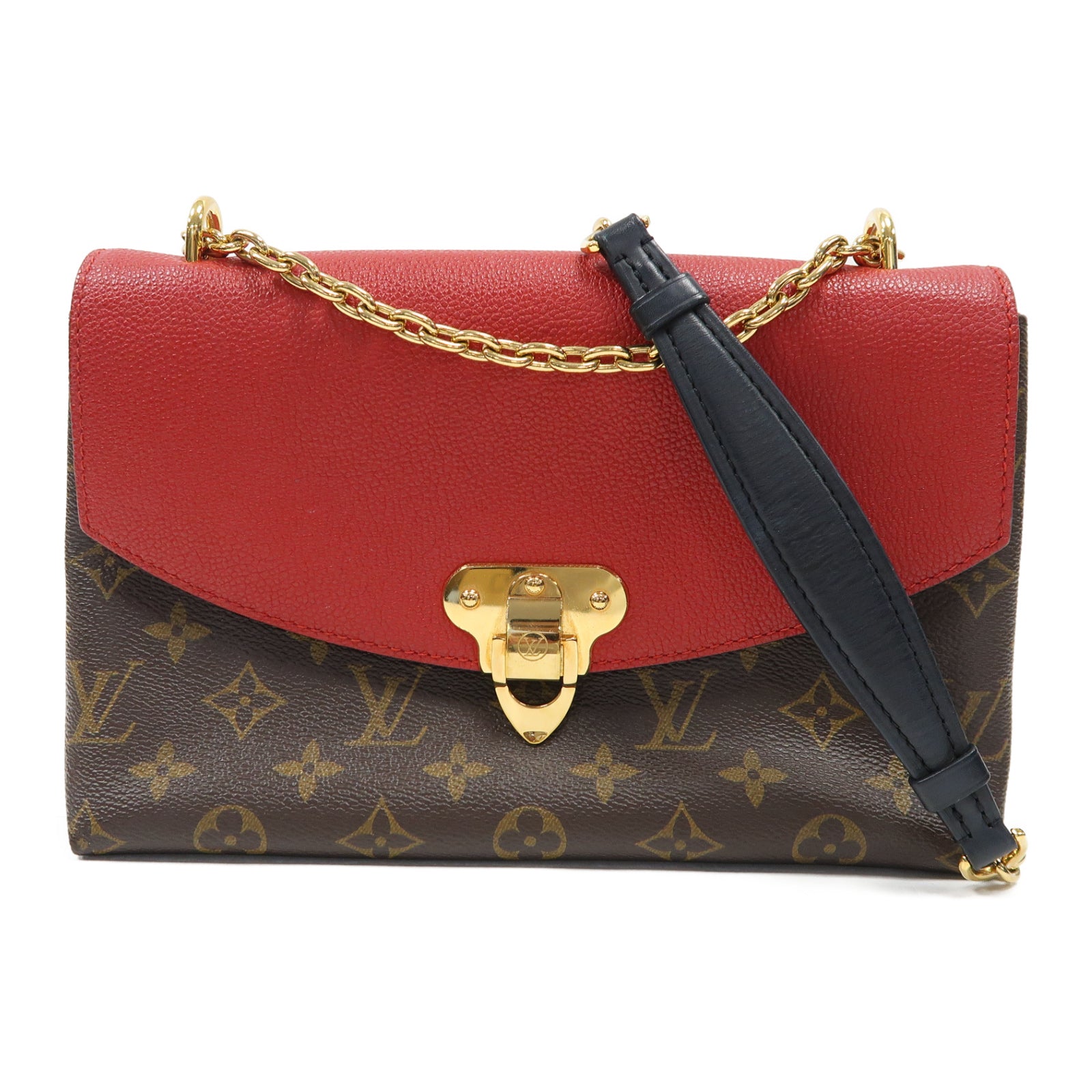 LOUIS VUITTON 【激減優惠】Monogram Saint Placide金扣鏈帶肩背袋啡色/紅色