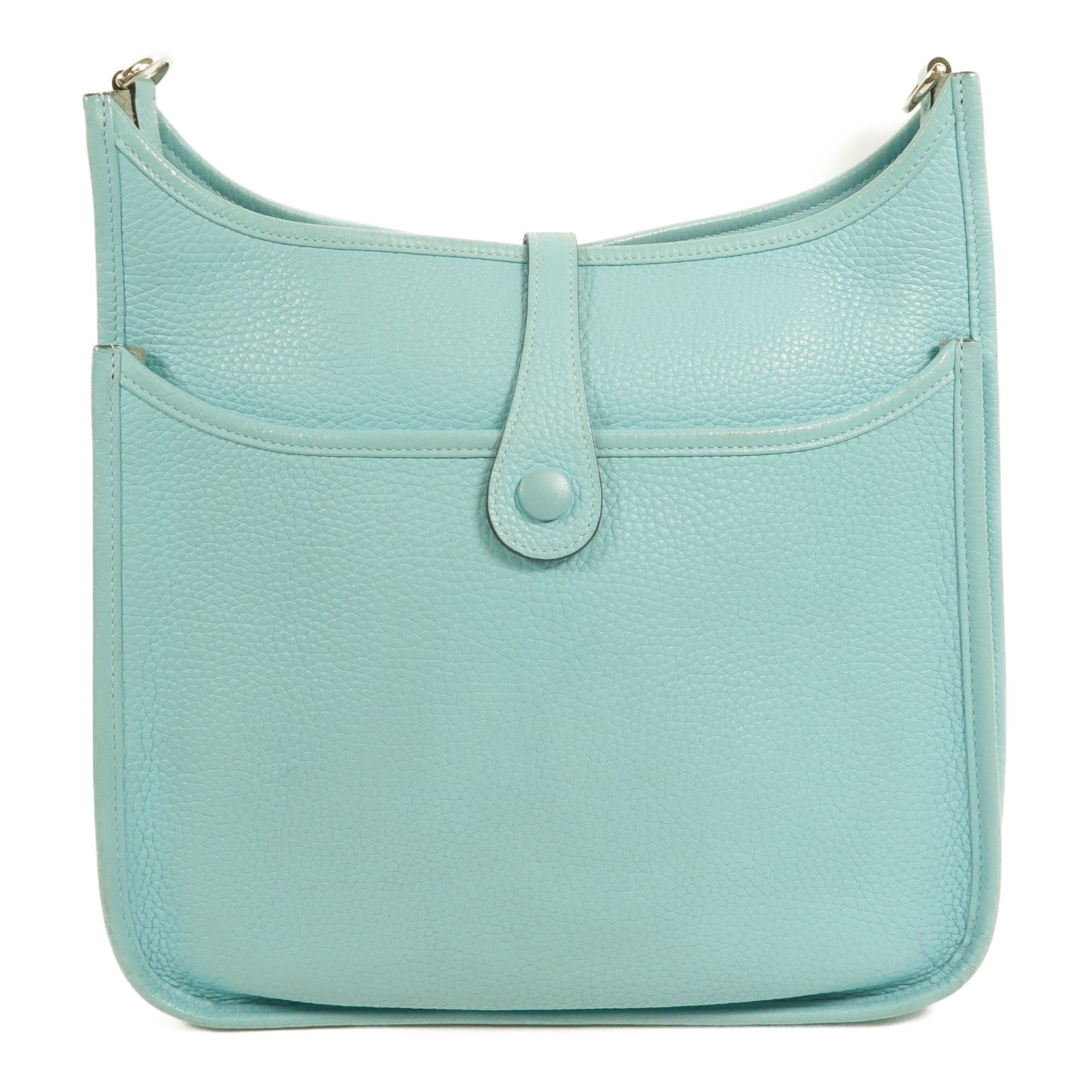 HERMES Clemence皮革Evelyne PM 肩背袋Bleu Atoll