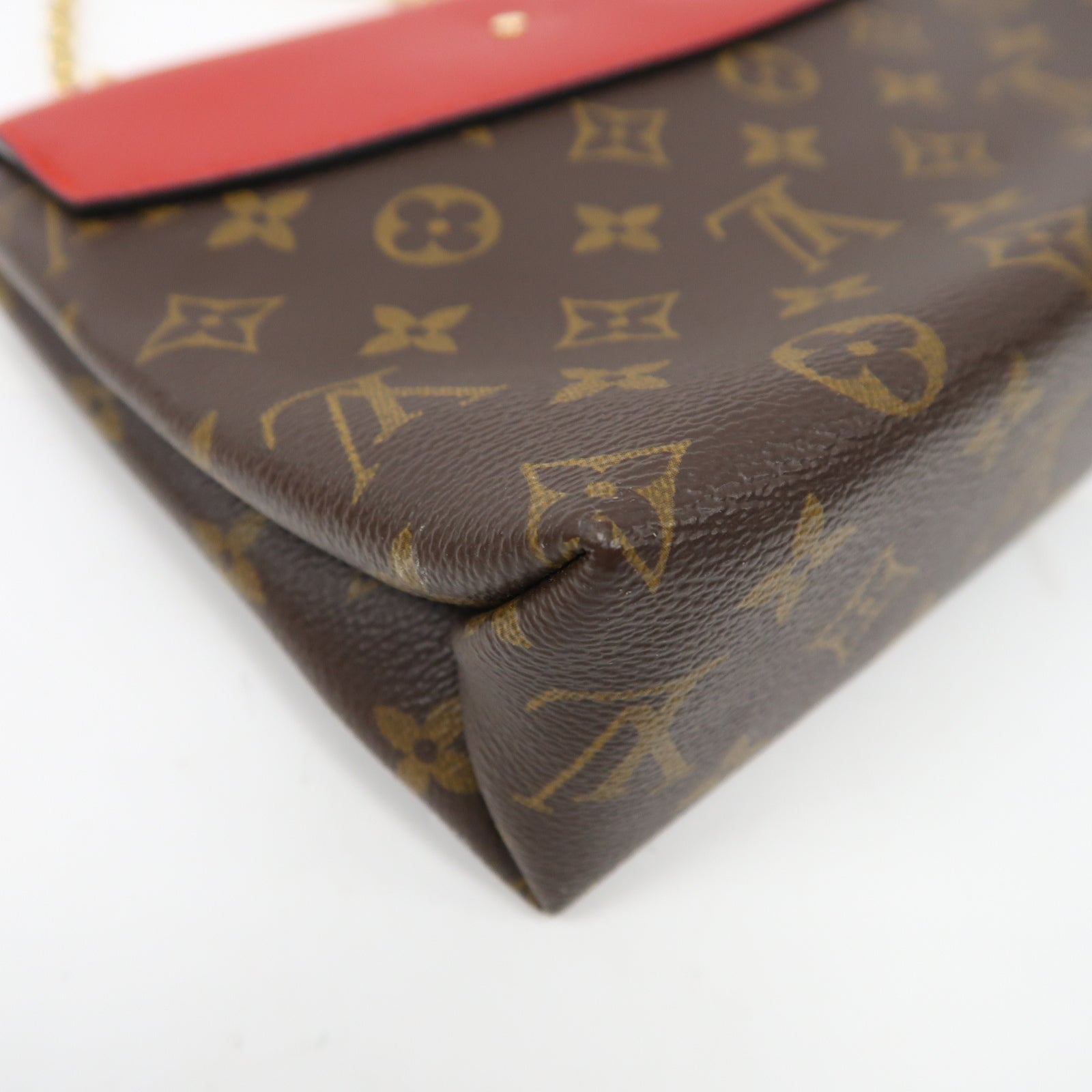 LOUIS VUITTON 【激減優惠】Monogram Saint Placide金扣鏈帶肩背袋啡色/紅色