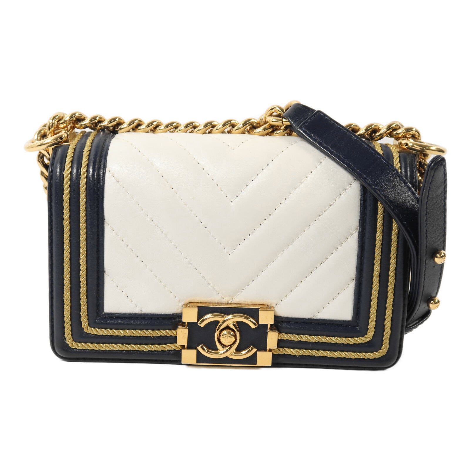 CHANEL 牛皮皮革Boy 20金扣鏈帶肩背袋