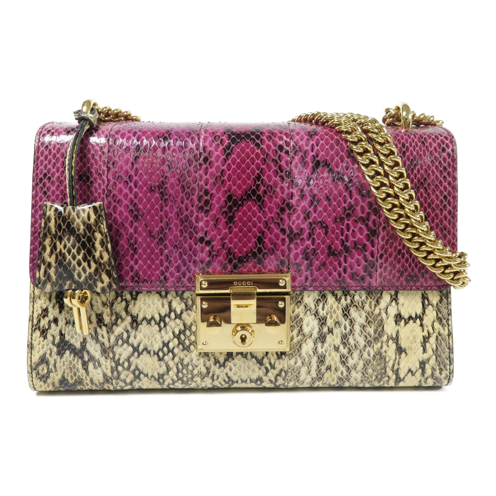 GUCCI 蛇皮皮革Padlock Shoulder Bag金扣肩背袋