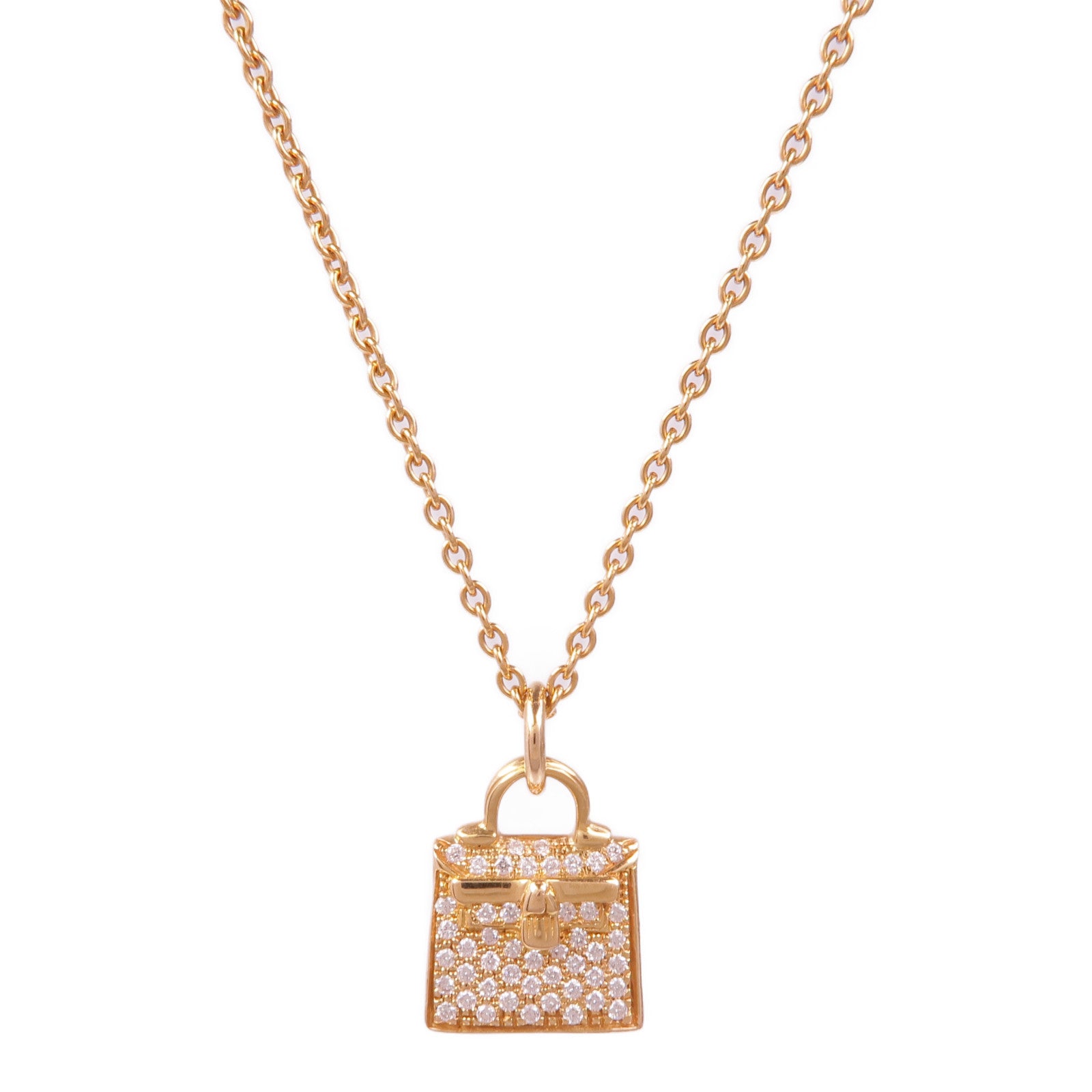 HERMES Amulettes Kelly pendant Diamond Necklace 18K Pink Gold