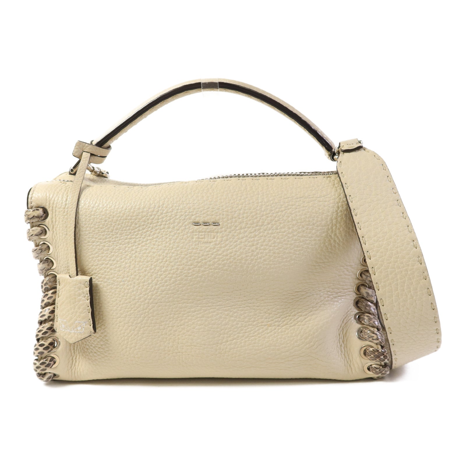 FENDI 牛皮/蛇皮皮革2 Way Shoulder Bag銀扣手挽肩背兩用袋