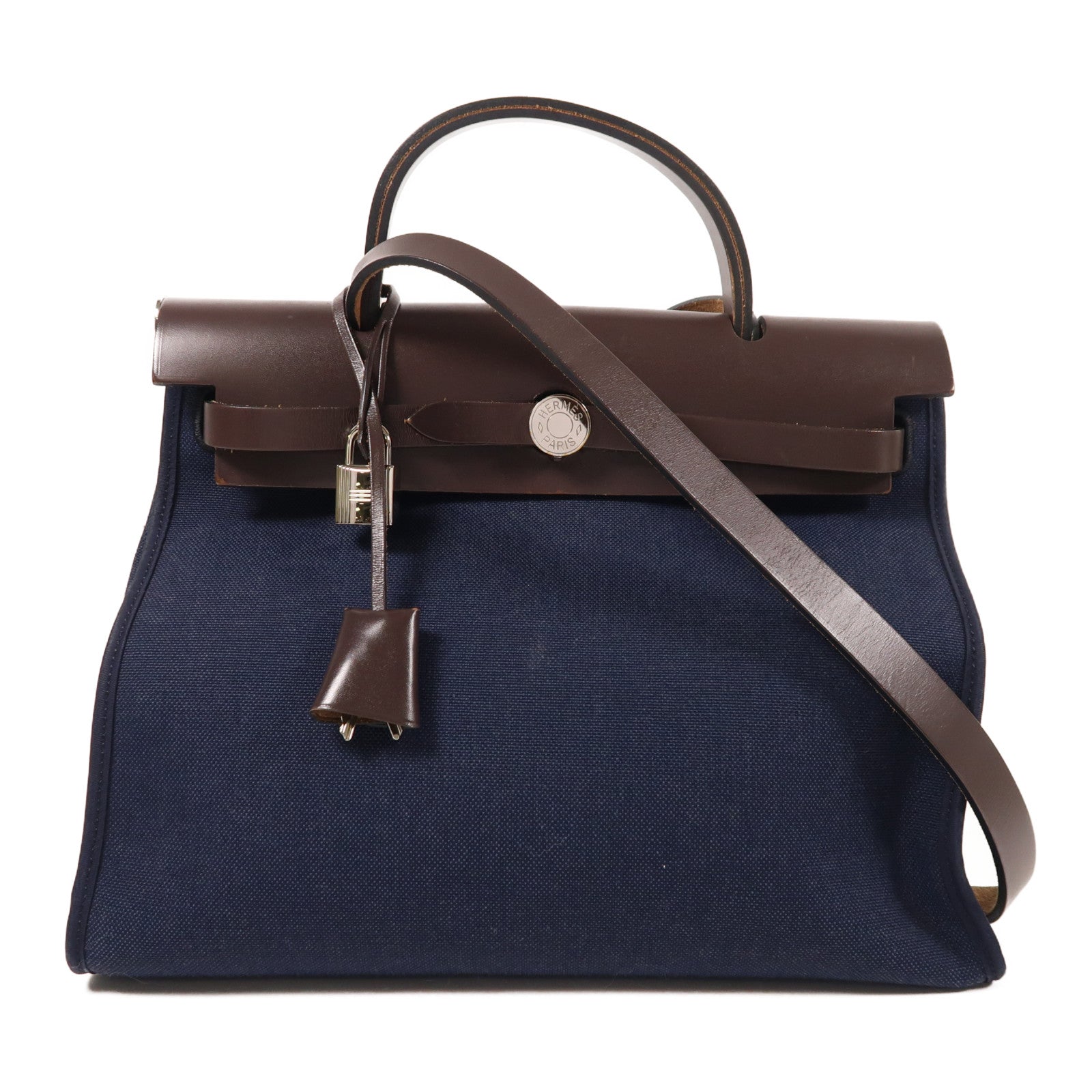 HERMES 帆布Herbag PM銀扣手挽肩背兩用袋