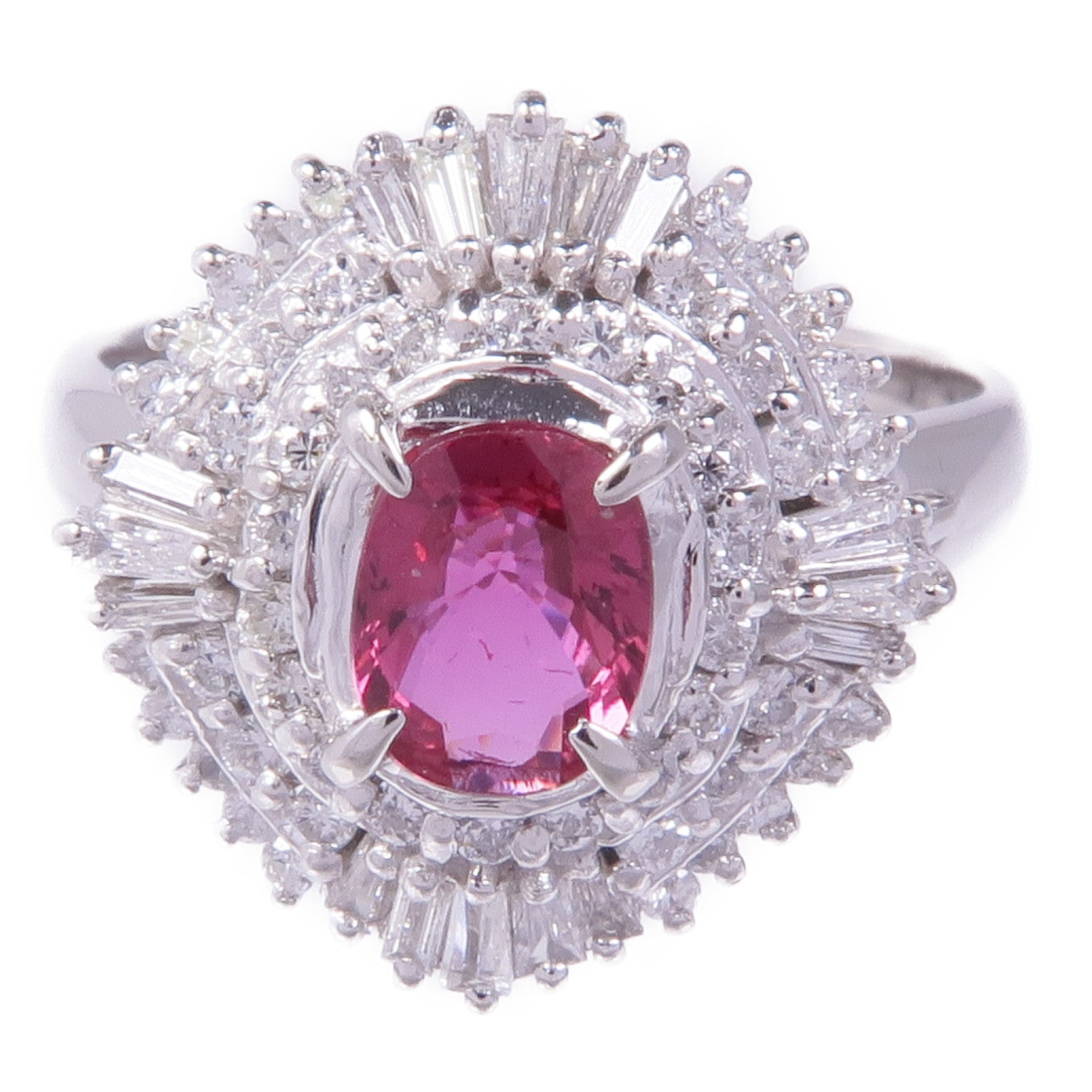 JEWELRY PT900鉑金Ruby Diamond Ring紅寶石/鑽石戒指US#5.5