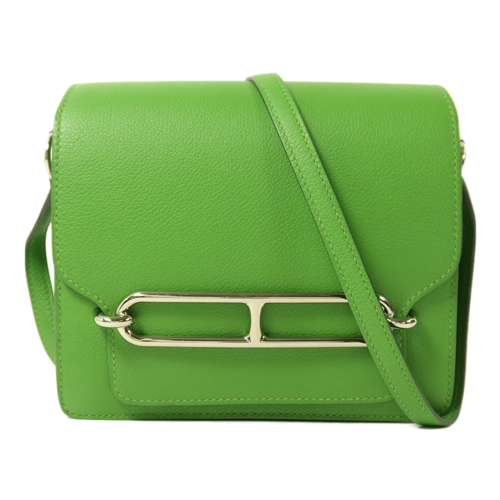 HERMES Evercolor皮革Roulis Mini銀扣肩背袋Vert Yucca