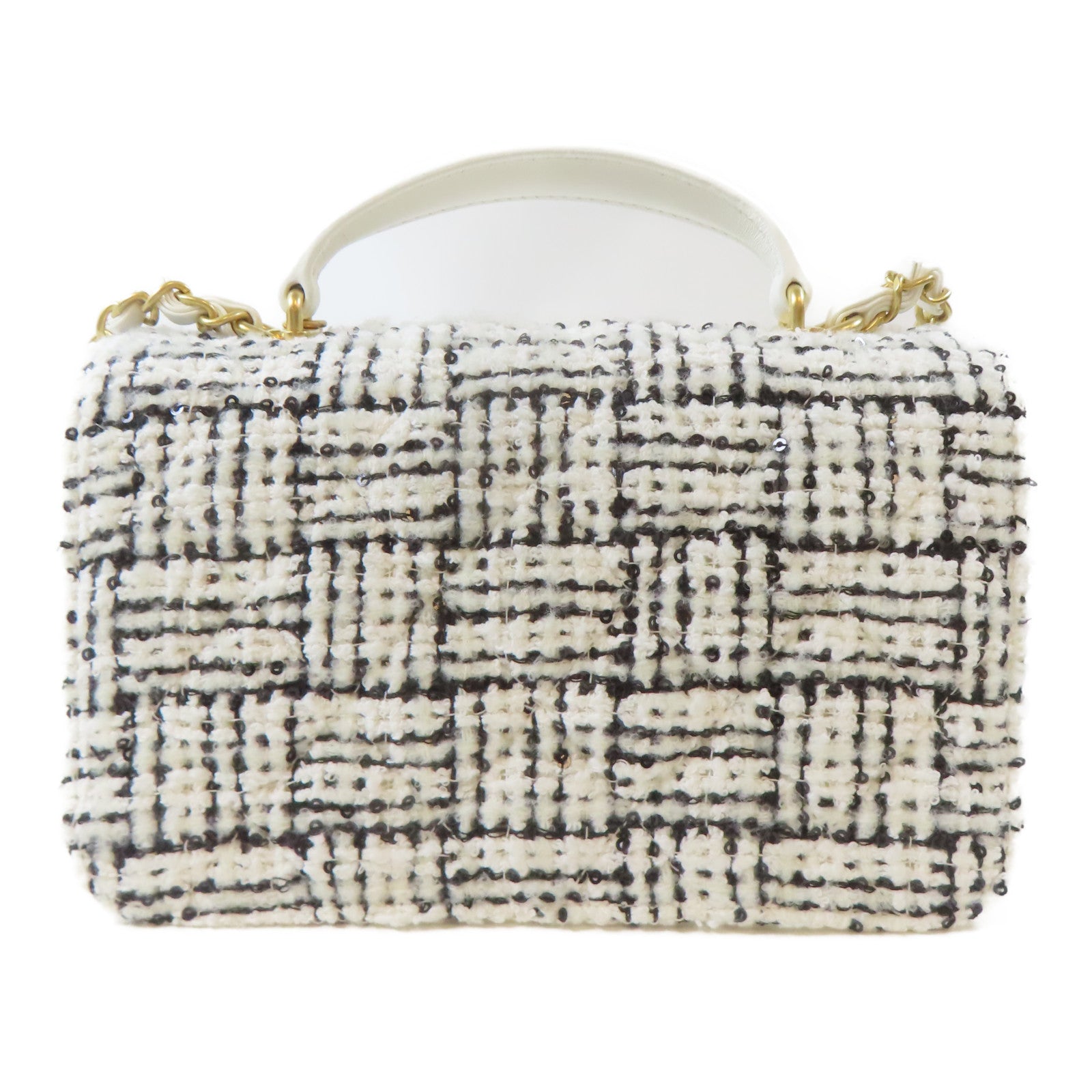 CHANEL 【激減優惠】斜紋軟呢2 Way Shoulder Bag金扣手挽肩背兩用袋黑色/白色