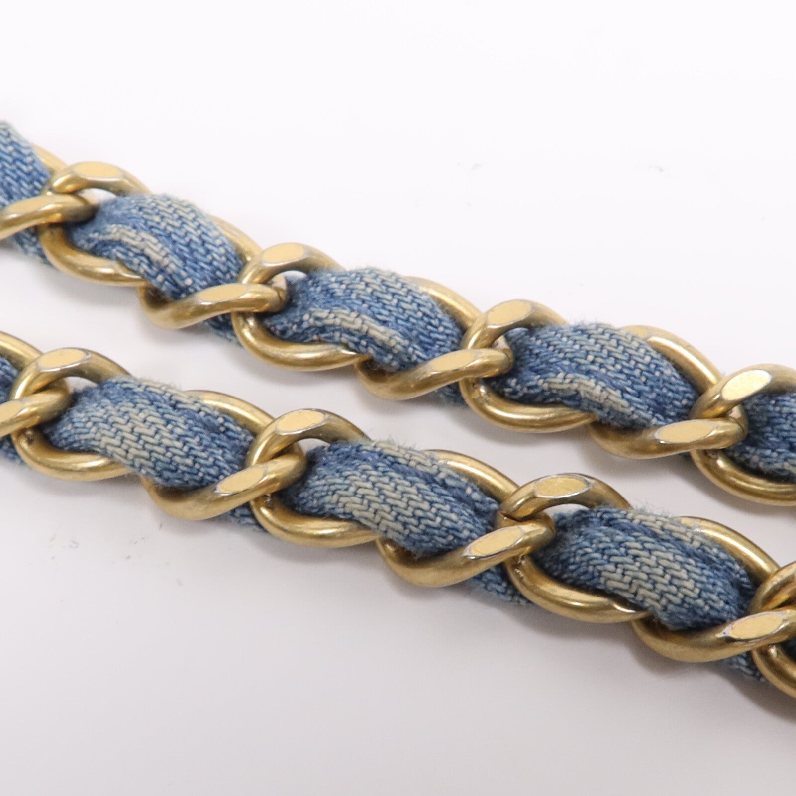 CHANEL 牛仔布Chain Shoulder Bag金扣鏈帶肩背袋