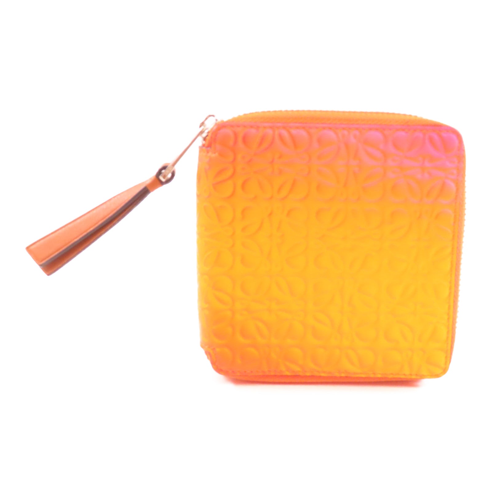 LOEWE 牛皮皮革Zipper Wallet銀扣錢包橙色/黄色