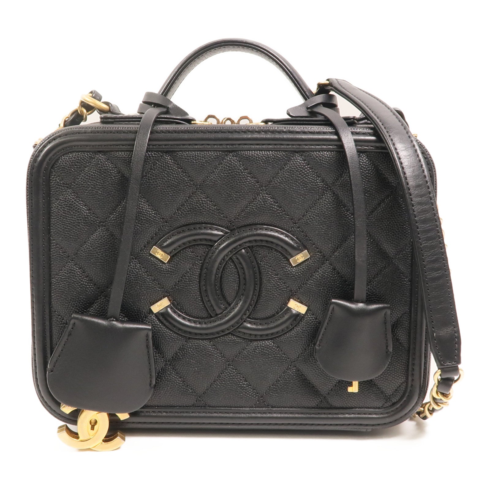 CHANEL 牛皮皮革Medium Vanity Case鏈帶手挽肩背兩用袋
