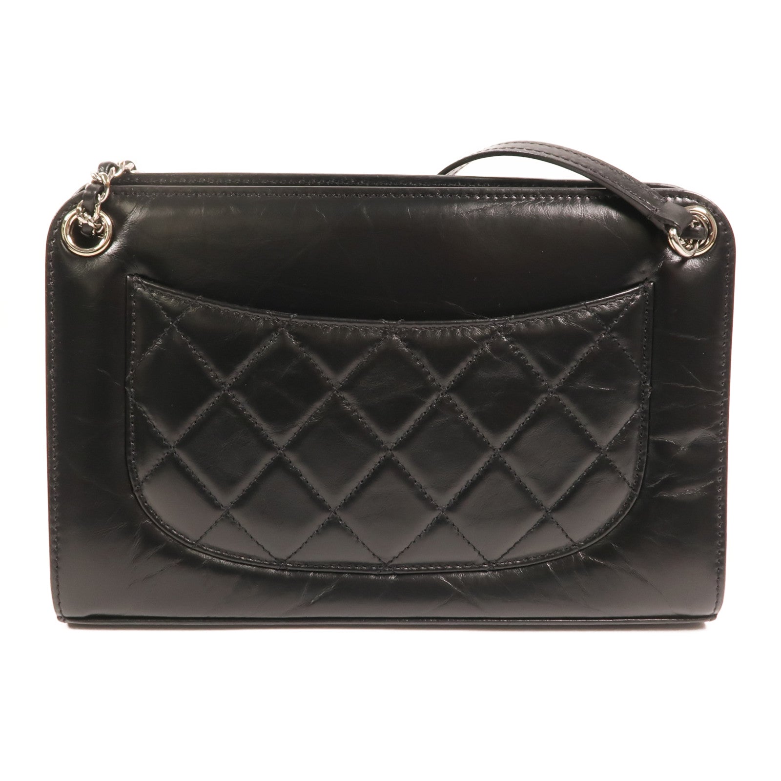 CHANEL 牛皮皮革Chain Shoulder銀扣鏈帶肩背袋