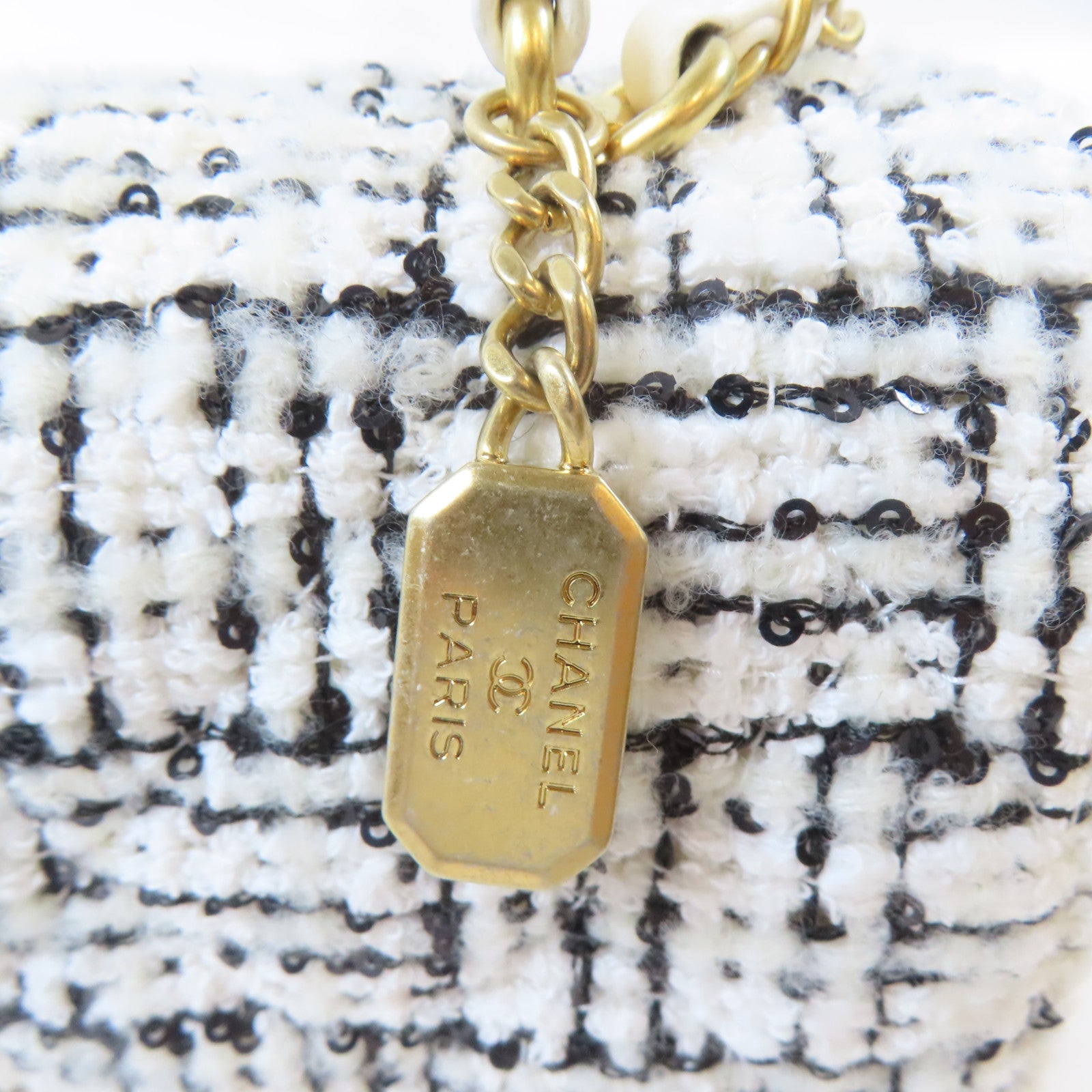 CHANEL 【激減優惠】斜紋軟呢2 Way Shoulder Bag金扣手挽肩背兩用袋黑色/白色