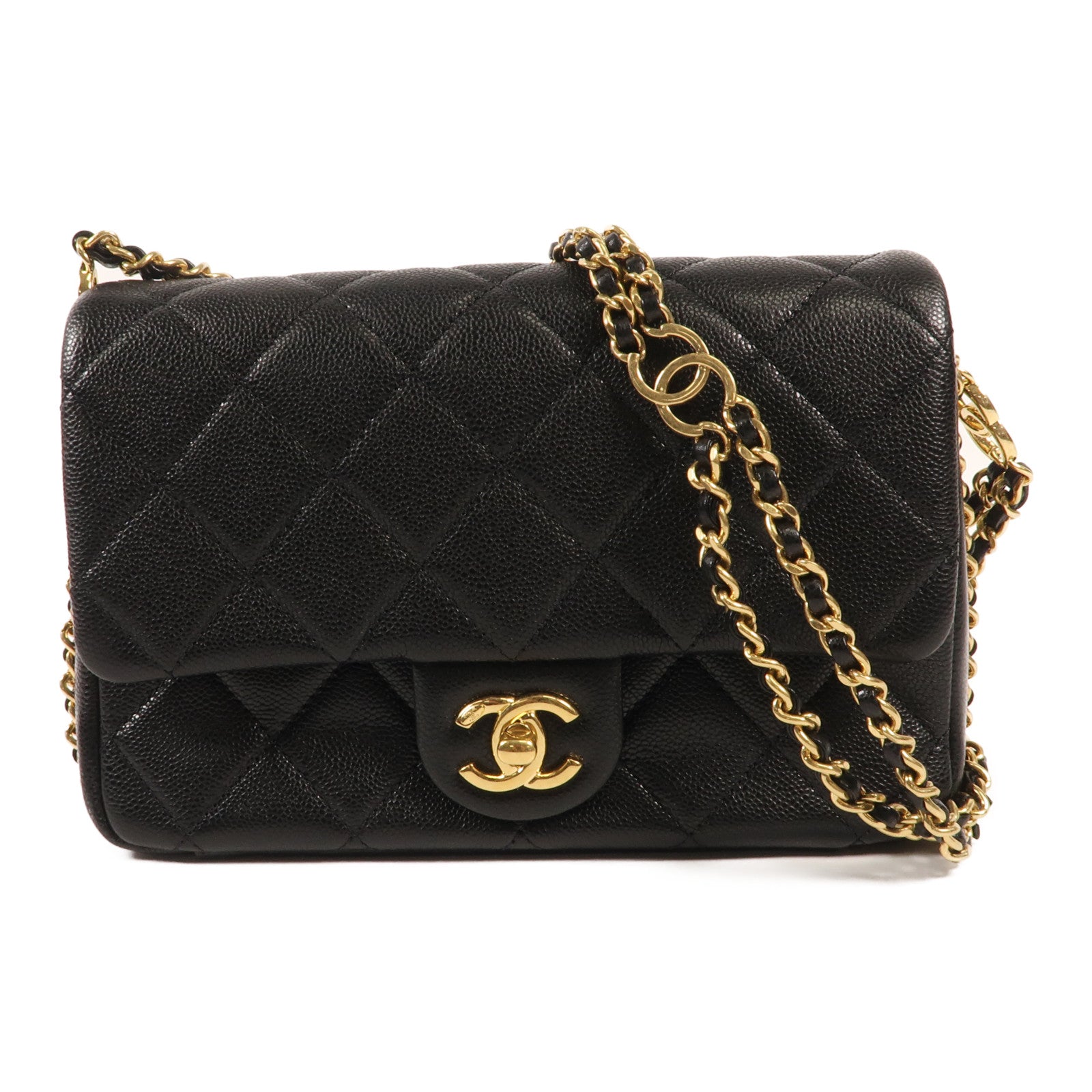 CHANEL 牛皮皮革Mini Flap Bag金扣鏈帶肩背袋