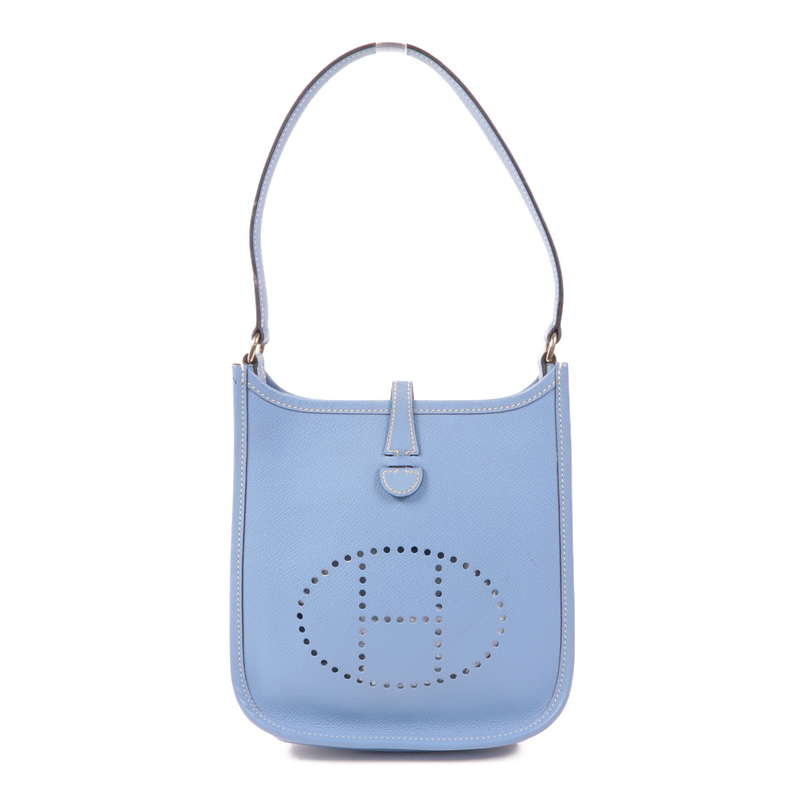 HERMES Clemence皮革Evelyne TPM銀扣手挽袋Bleu Jean