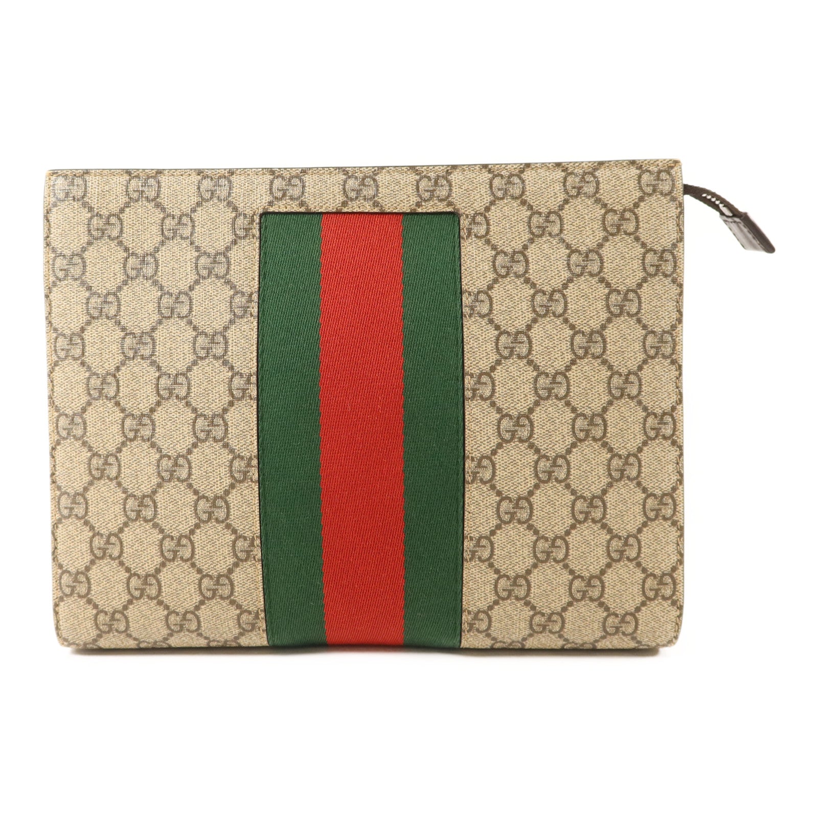 GUCCI 塗層帆布GG Supreme Clutch銀扣手拿包