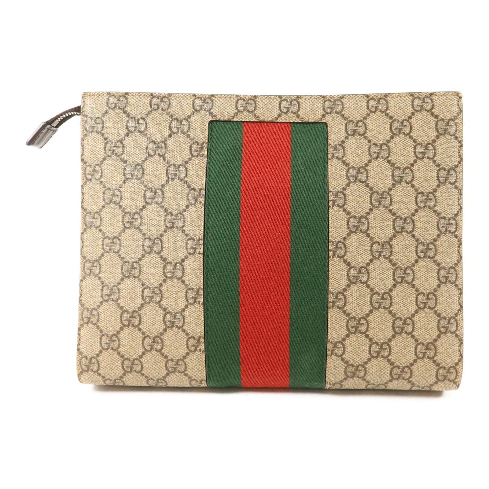 GUCCI 塗層帆布GG Supreme Clutch銀扣手拿包